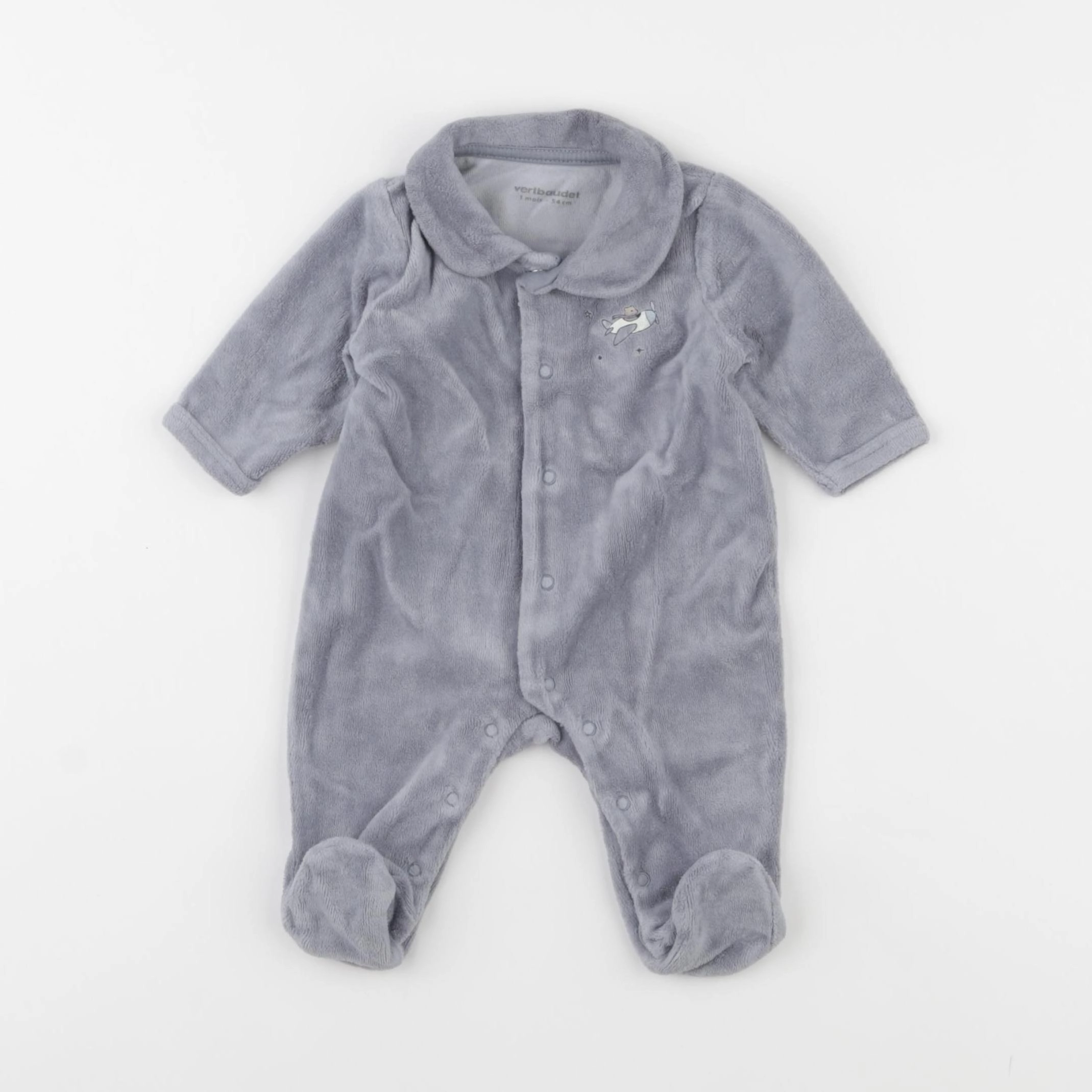 Vertbaudet - pyjama velours gris - 1 mois