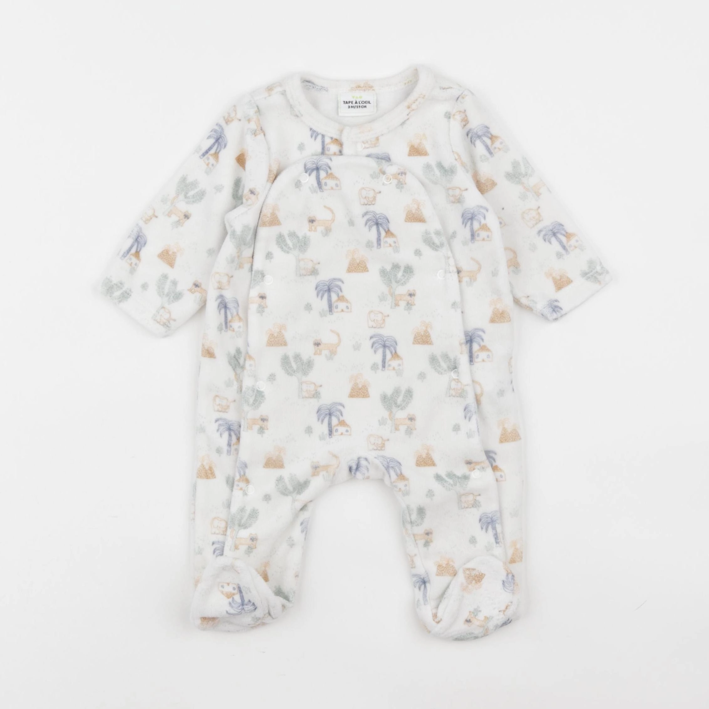 Tape à l'oeil - pyjama velours blanc, multicolore - 3 mois