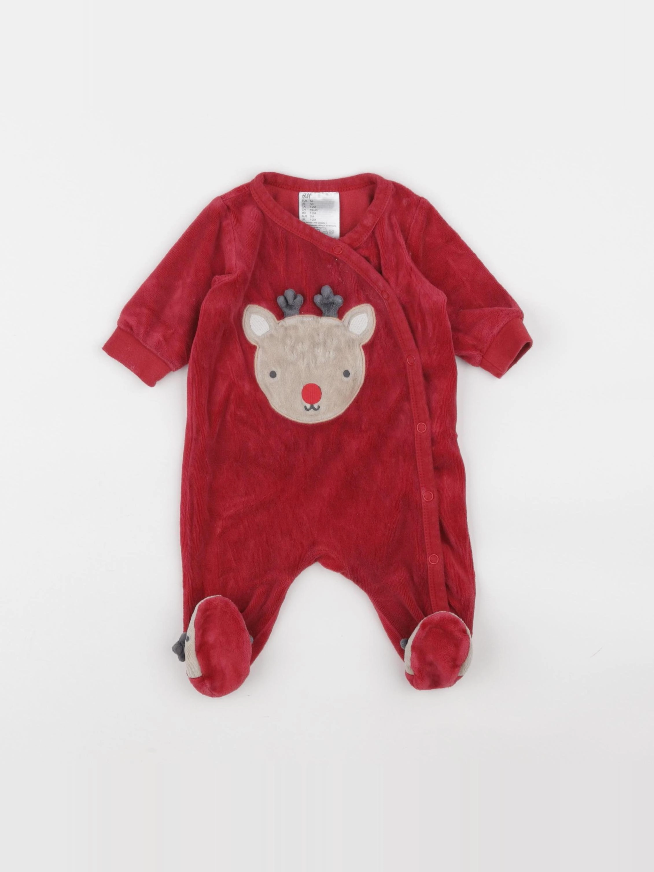 H&M - pyjama velours rouge - 1 mois