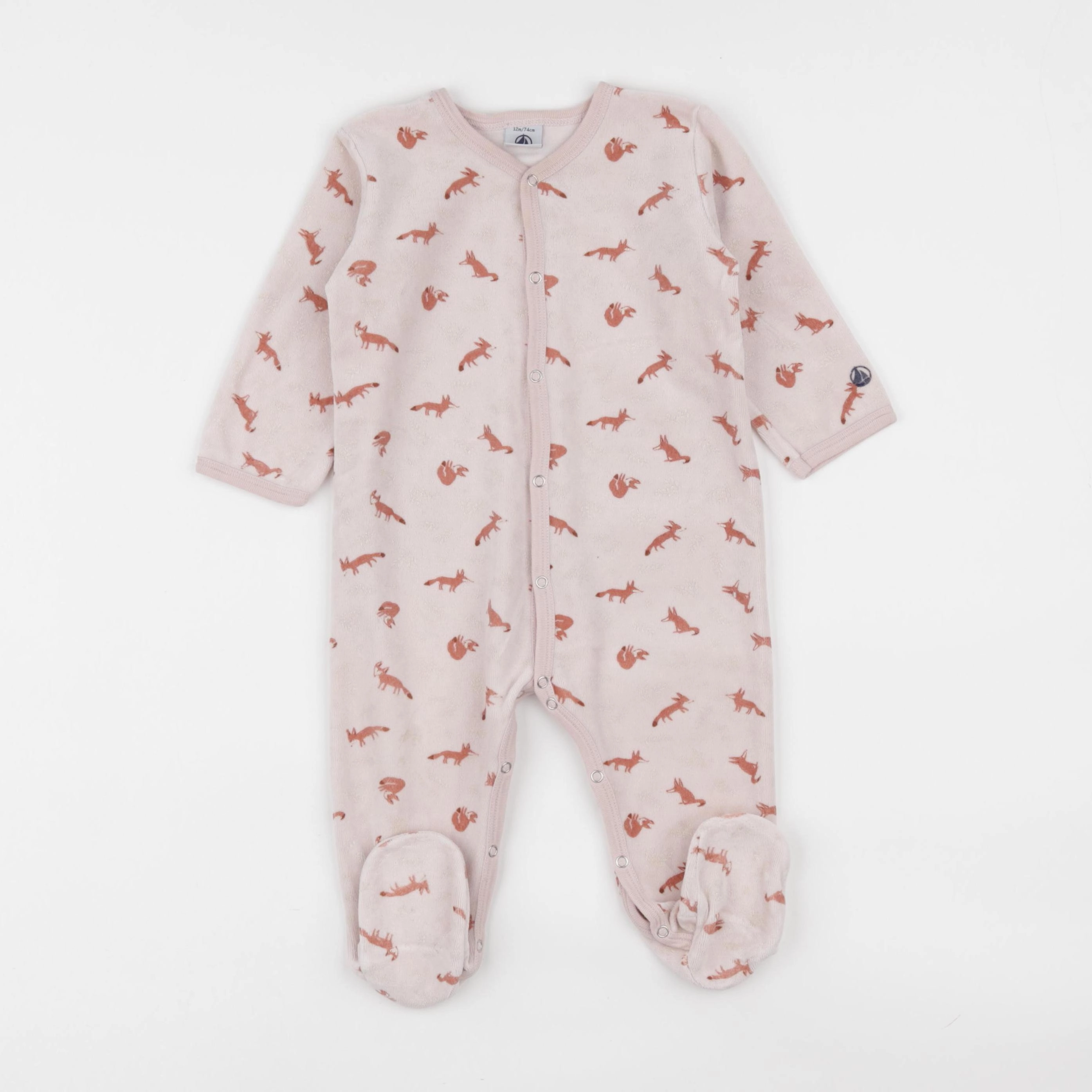 Petit Bateau - pyjama velours rose - 12 mois