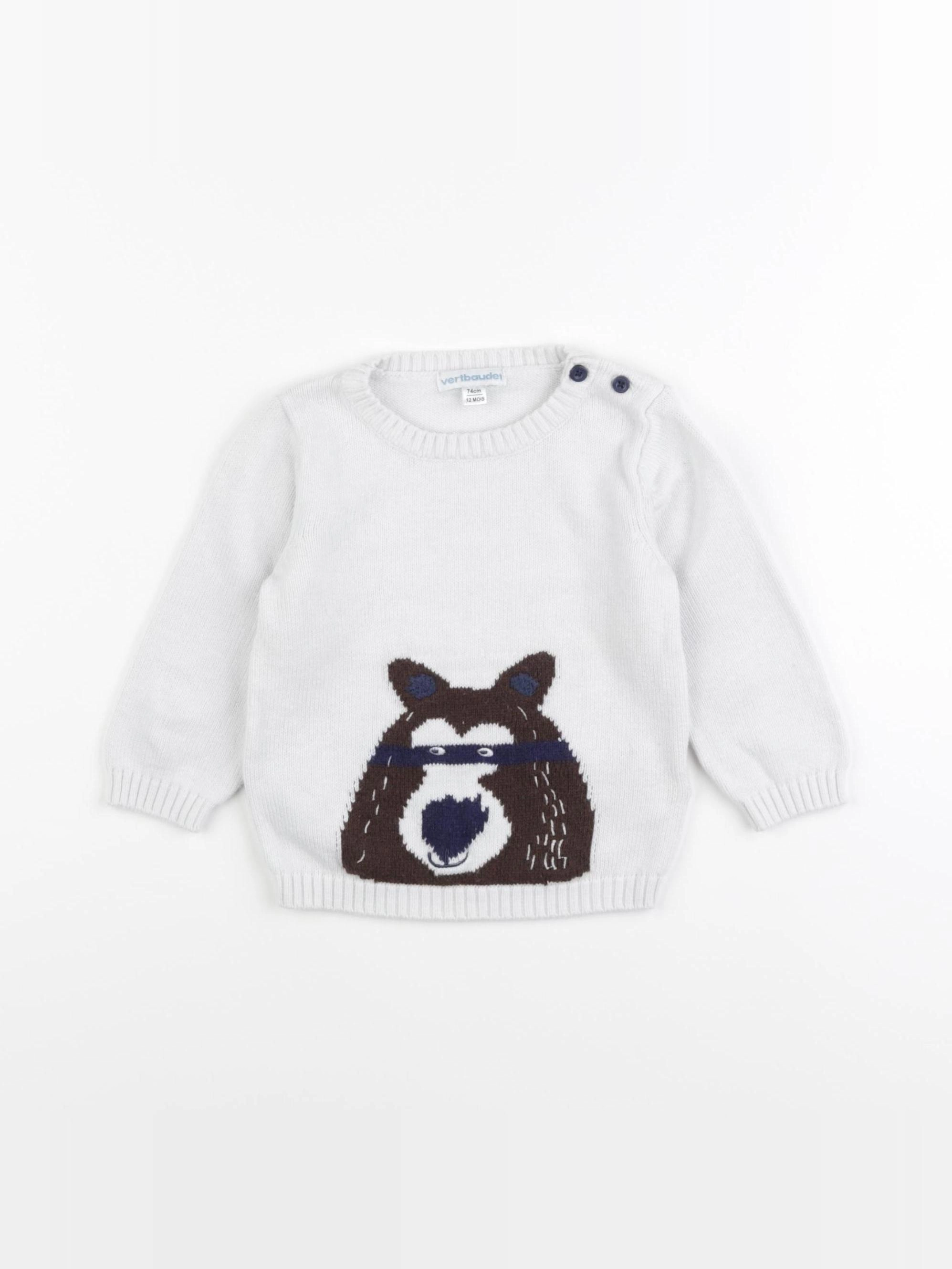 Vertbaudet - pull blanc - 12 mois