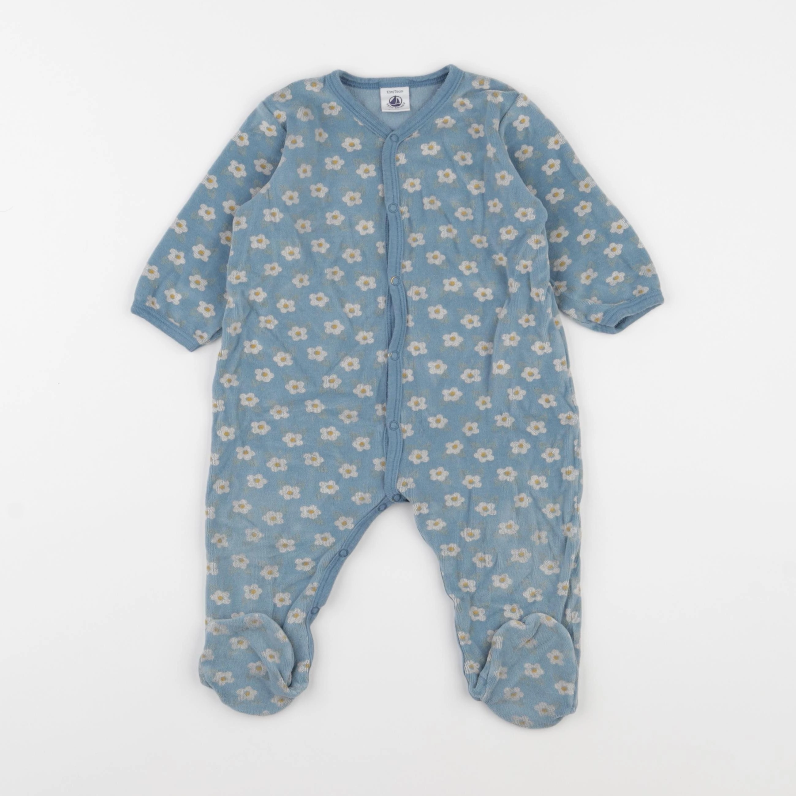 Petit Bateau - pyjama velours bleu - 12 mois