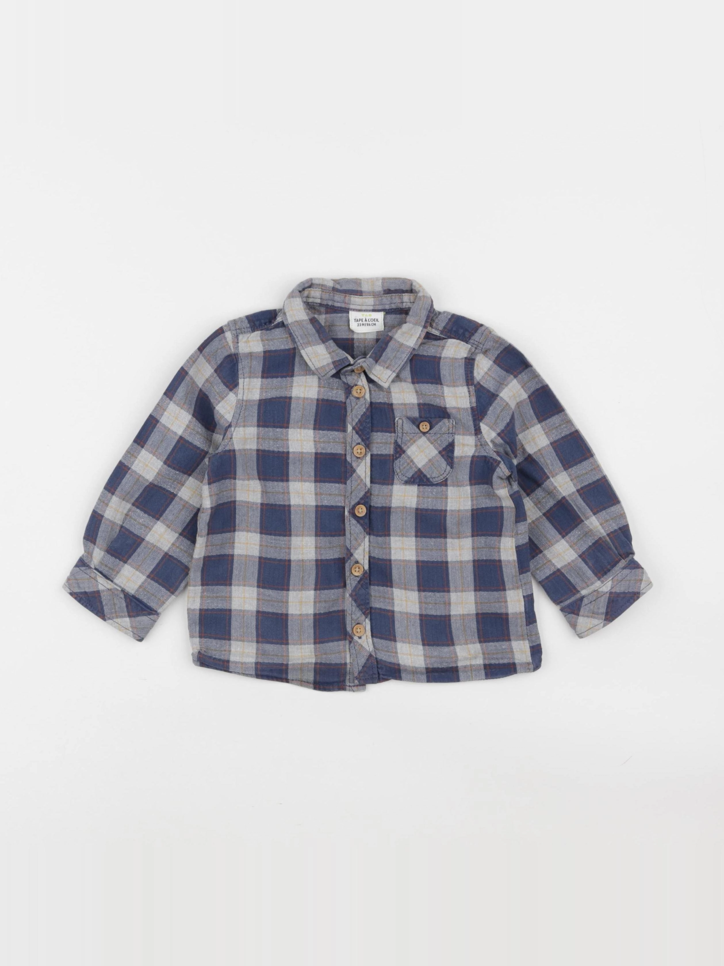 Tape à l'oeil - chemise bleu, gris - 24 mois