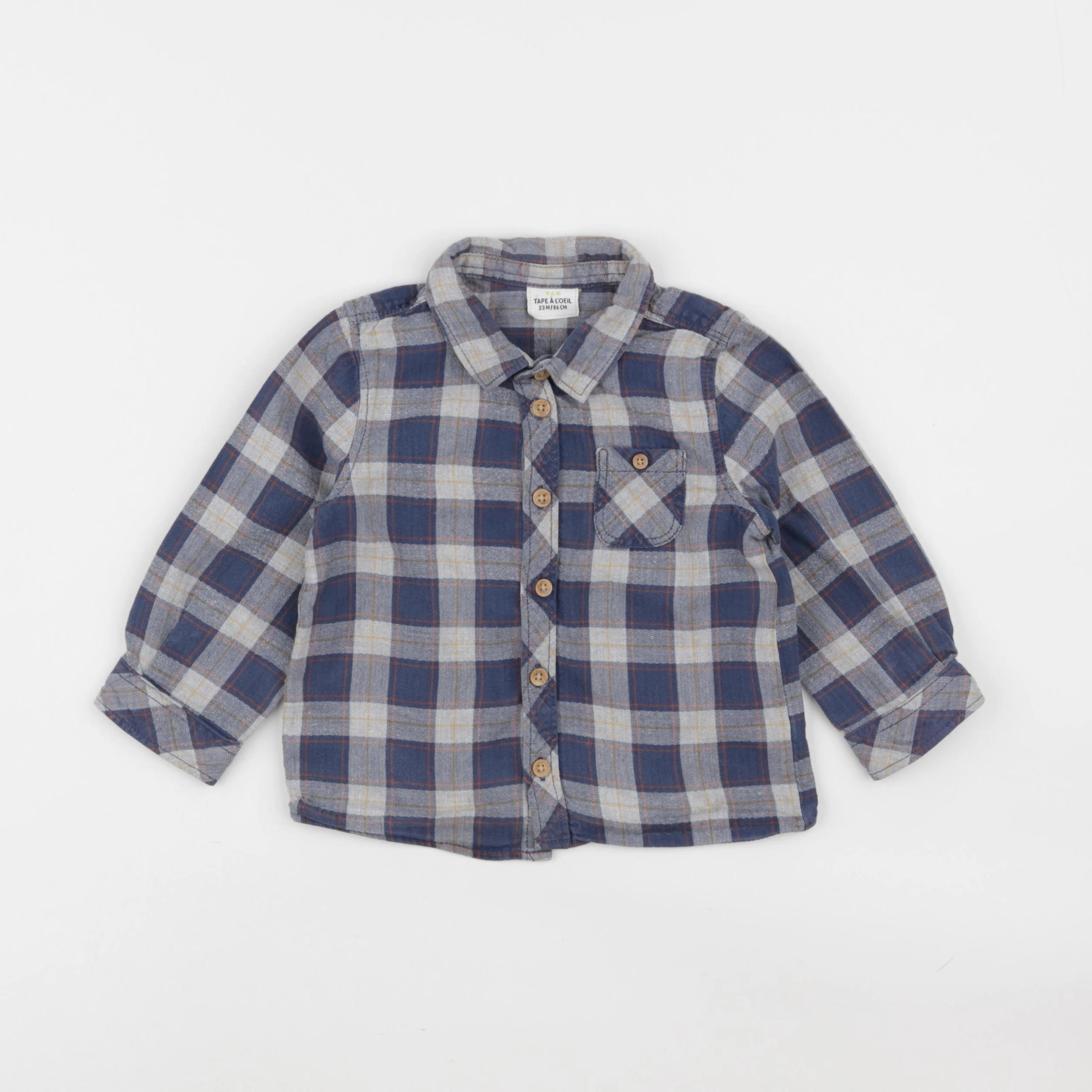 Tape à l'oeil - chemise bleu, gris - 24 mois