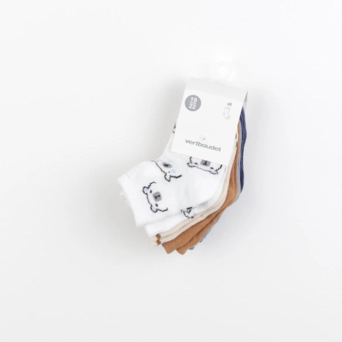 Vertbaudet - lot de 5 chaussettes bleu, marron, blanc - 9/18 mois