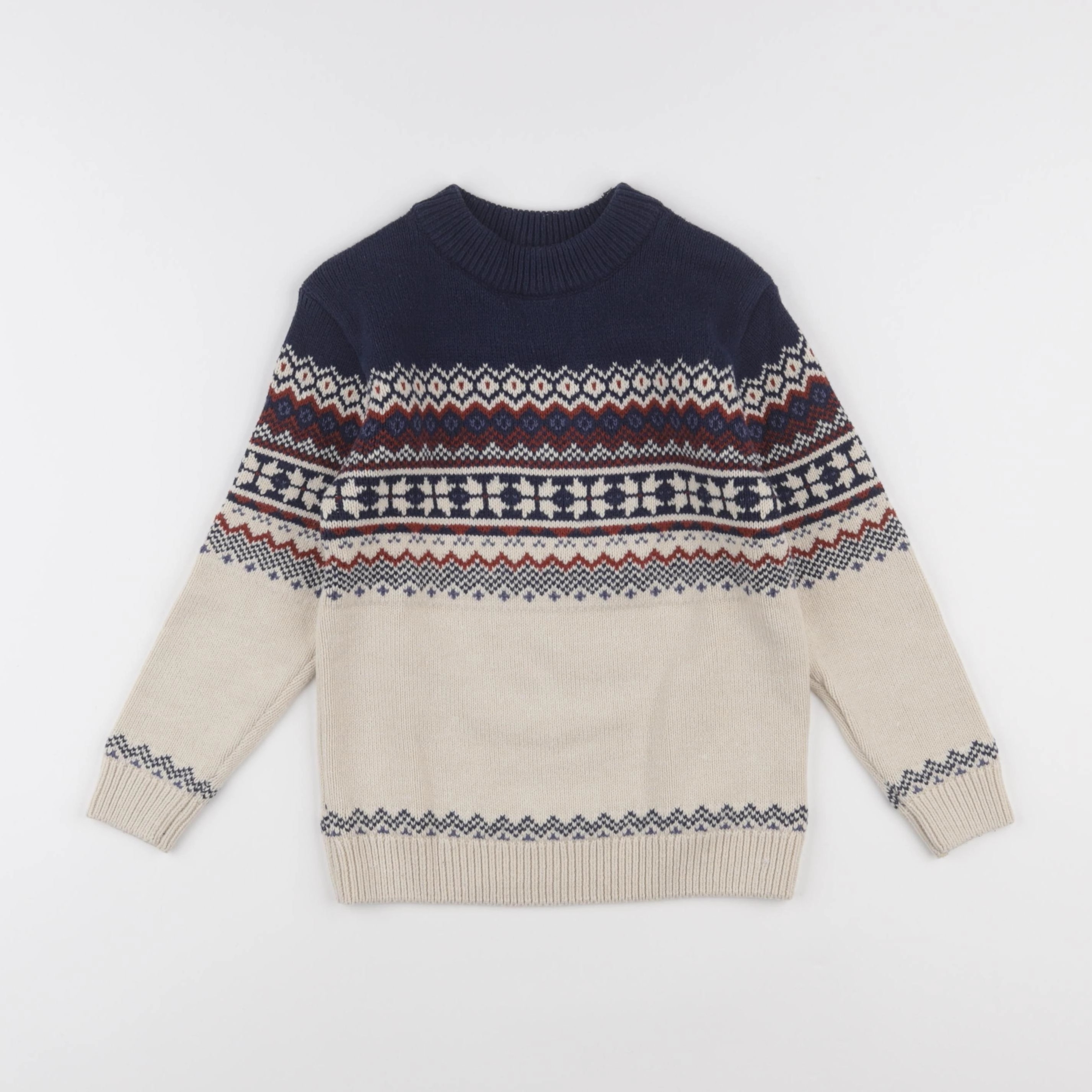 Vertbaudet - pull bleu, beige - 8 ans