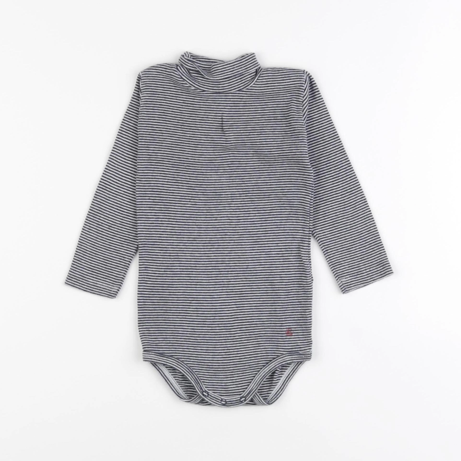 Petit Bateau - body à col blanc, bleu - 12 mois