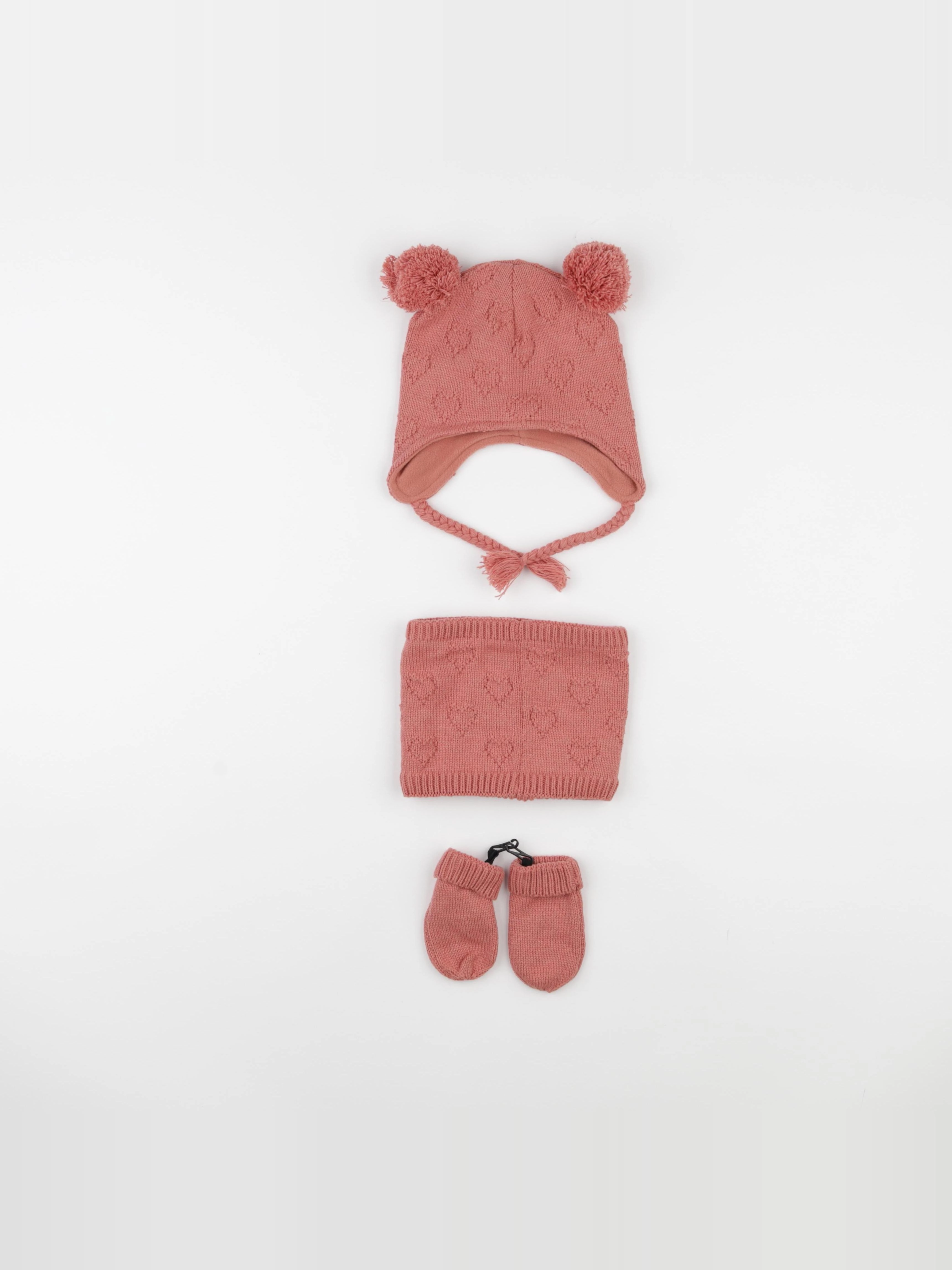 Vertbaudet - ensemble bonnet/moufles/tour de cou rose - 12/18 mois