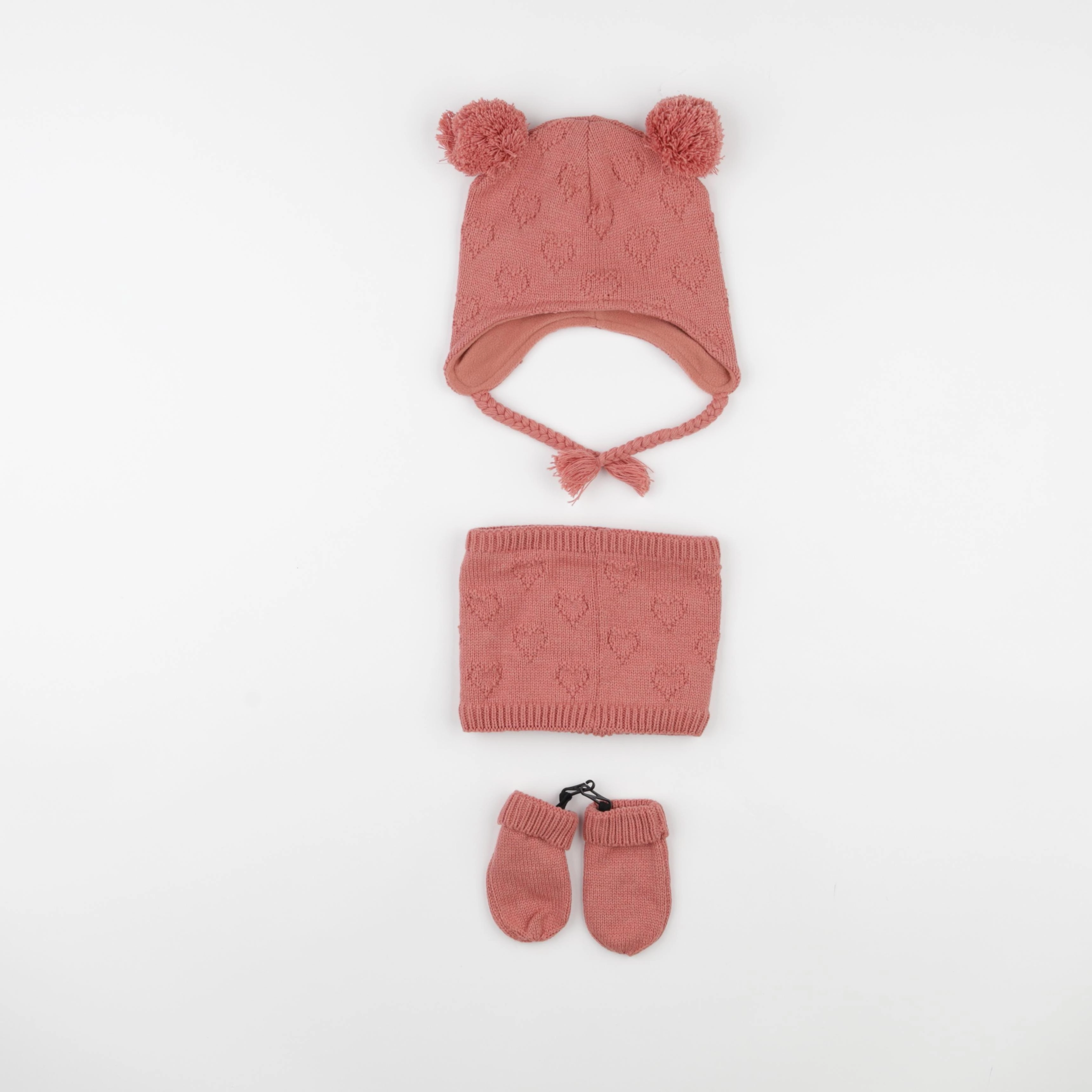 Vertbaudet - ensemble bonnet/moufles/tour de cou rose - 12/18 mois