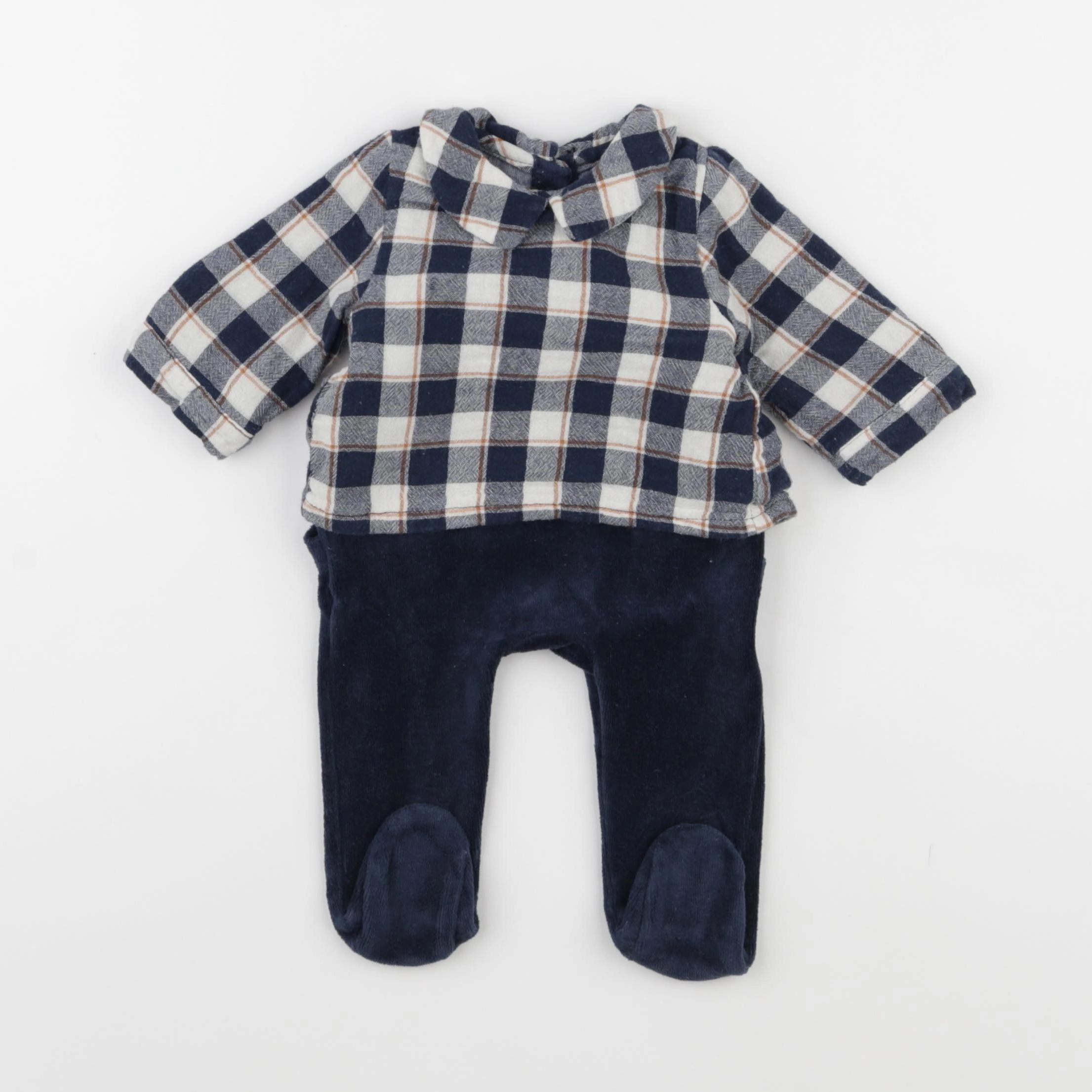 Vertbaudet - pyjama velours bleu - 1 mois