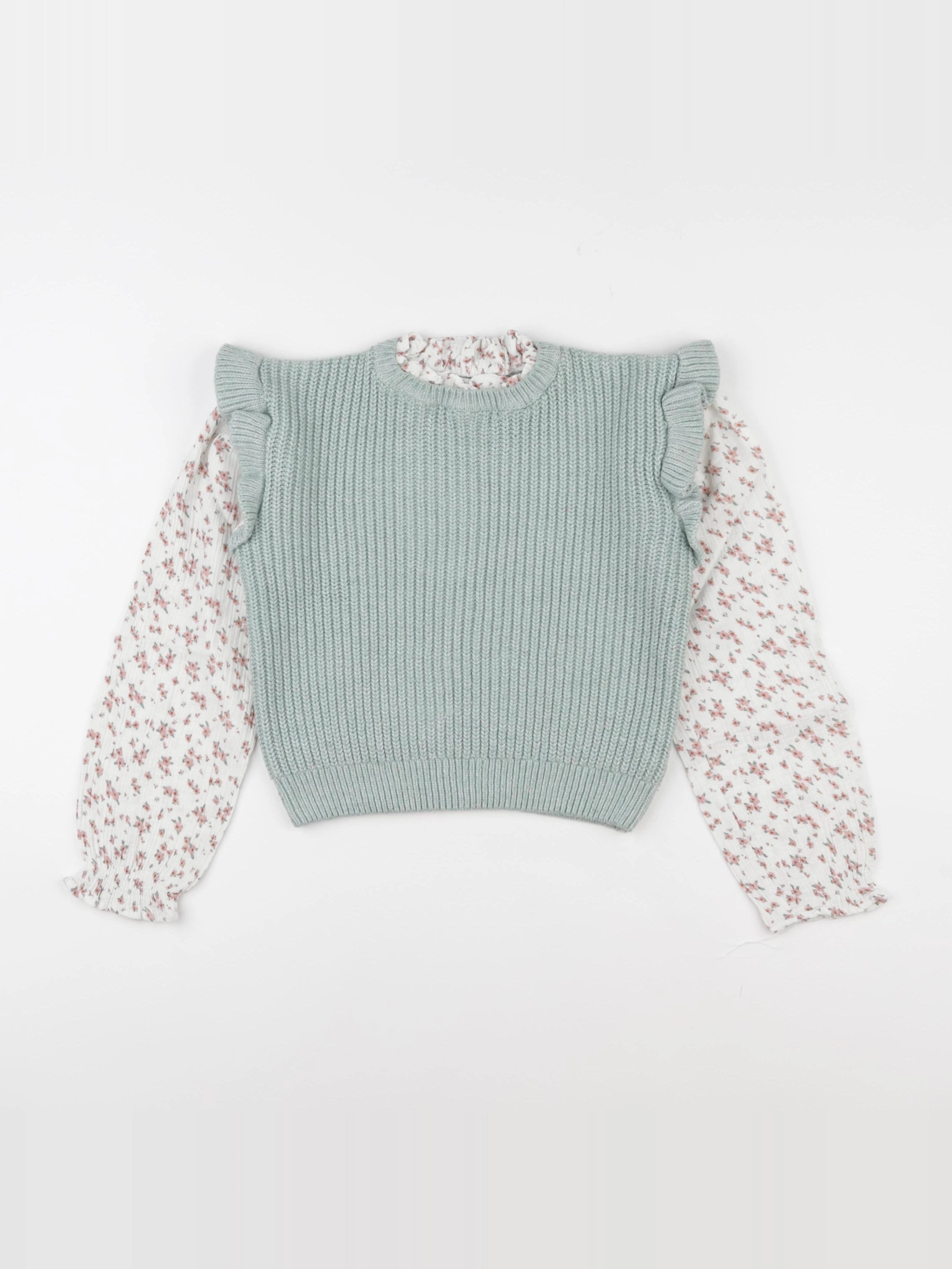 Vertbaudet - pull beige, vert - 10 ans