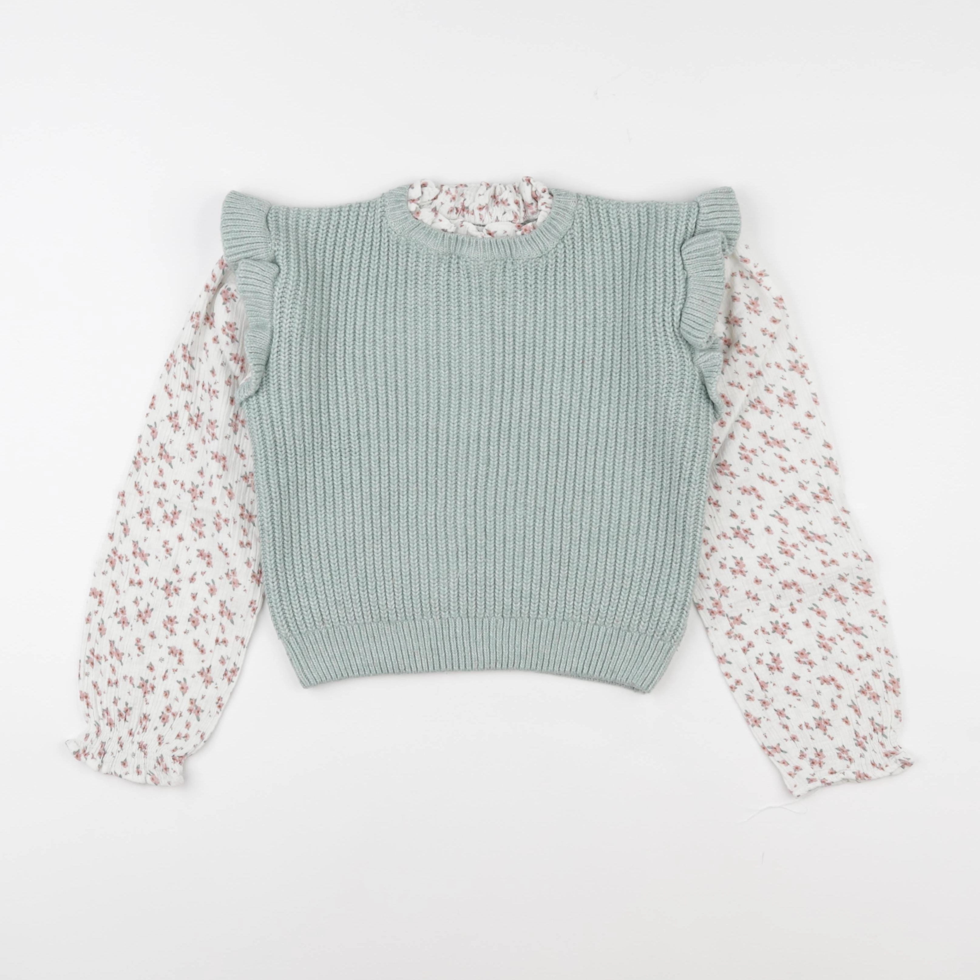 Vertbaudet - pull beige, vert - 10 ans