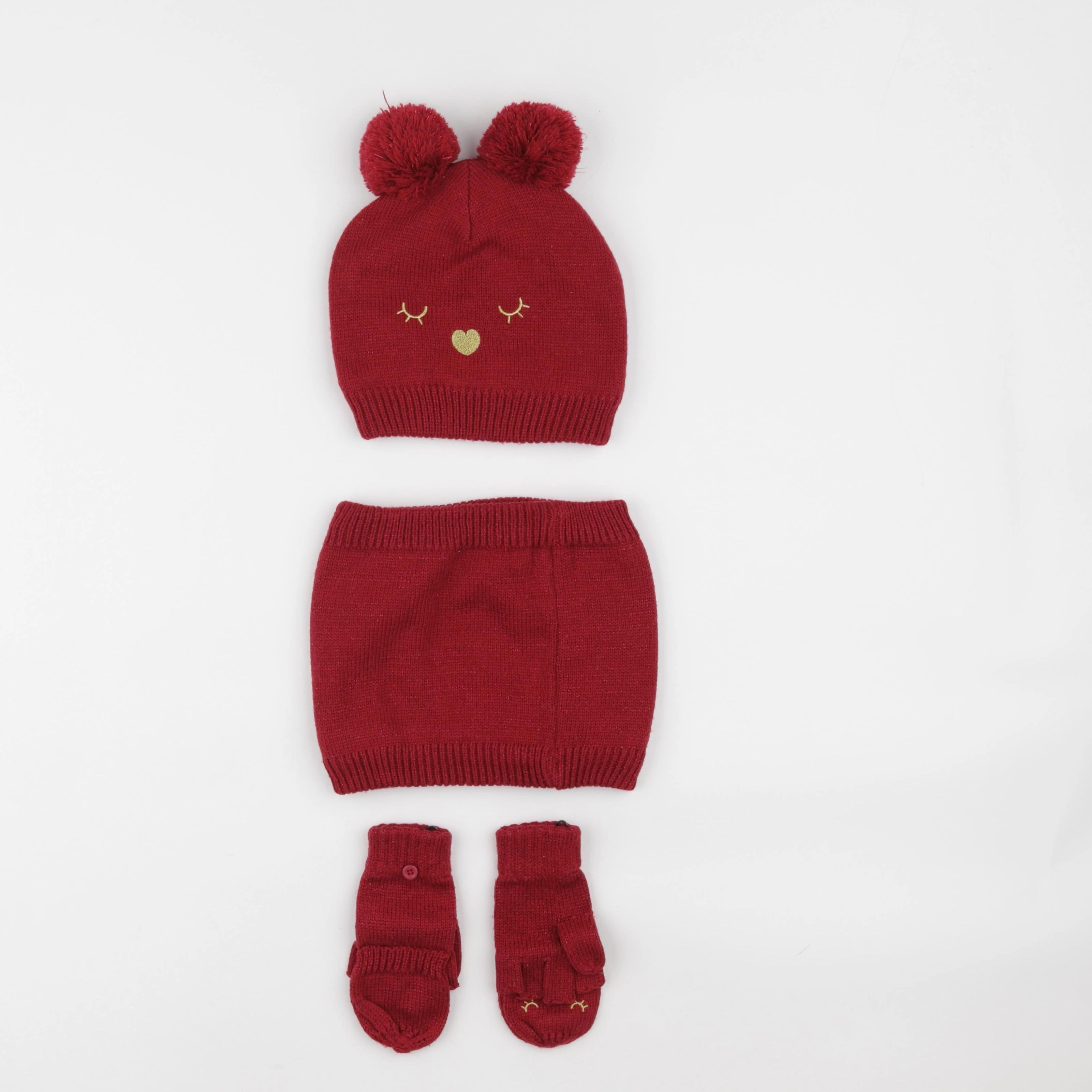 Vertbaudet - ensemble bonnet/moufles/tour de cou rouge - 8/10 ans