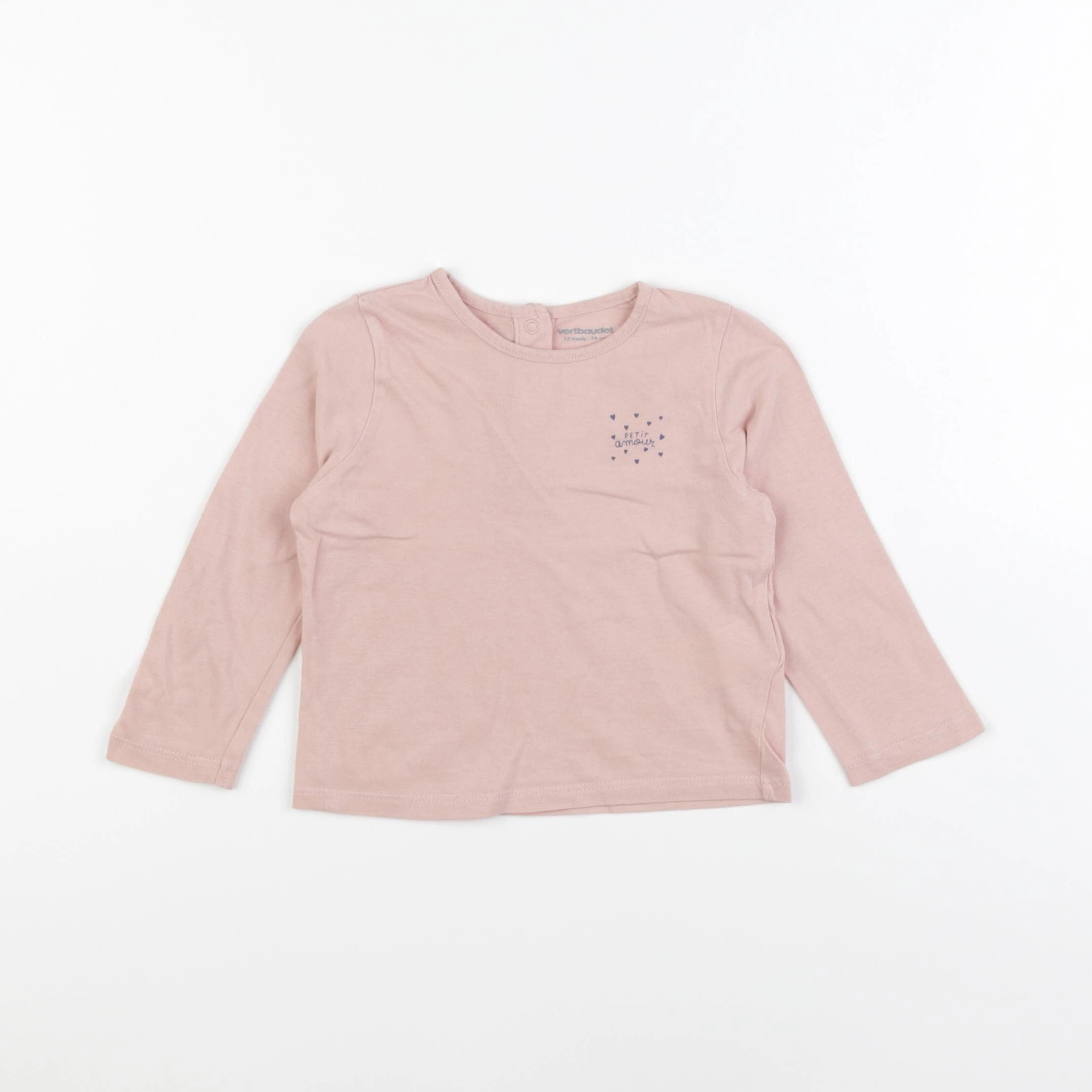 Vertbaudet - tee-shirt rose - 12 mois