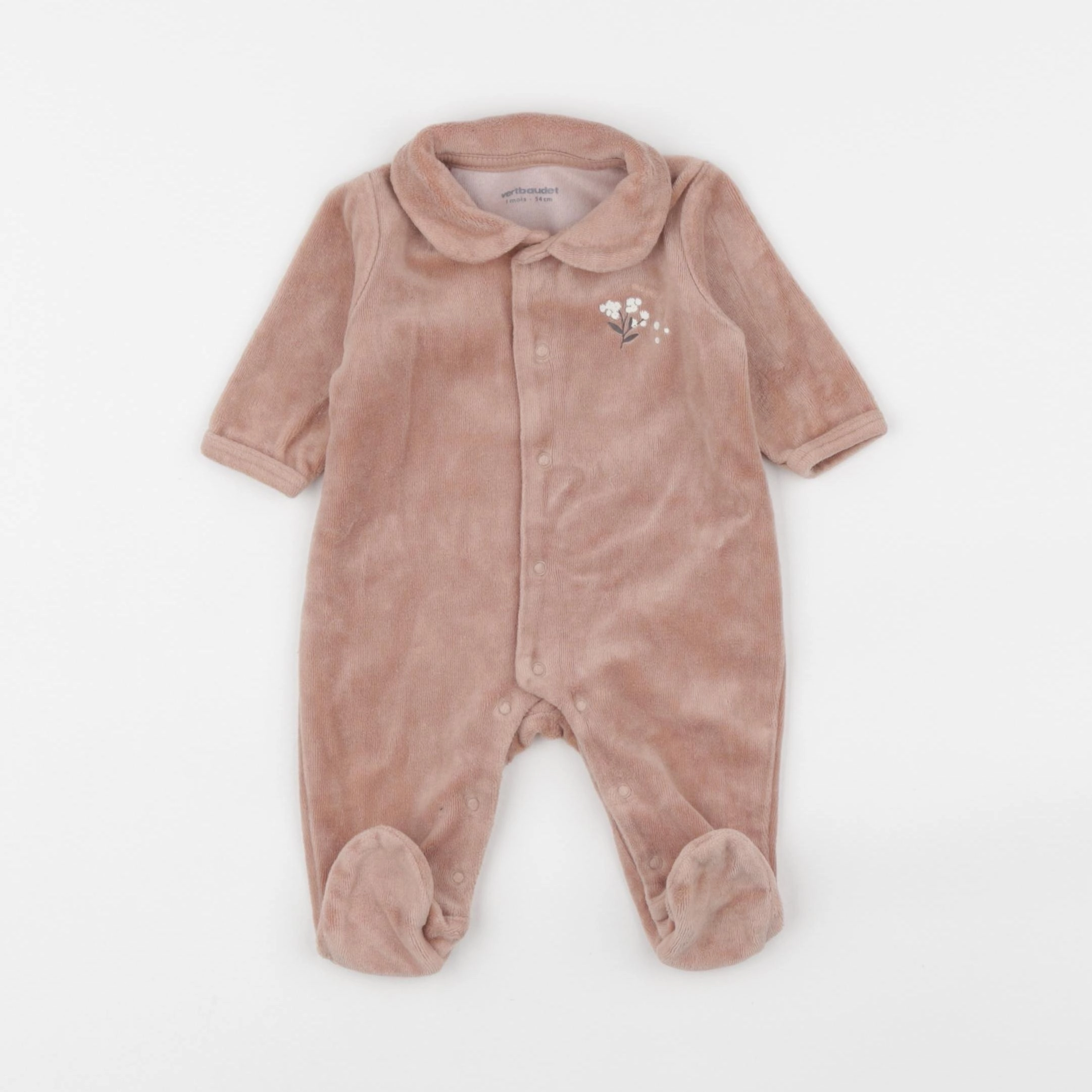 Vertbaudet - pyjama velours rose - 1 mois
