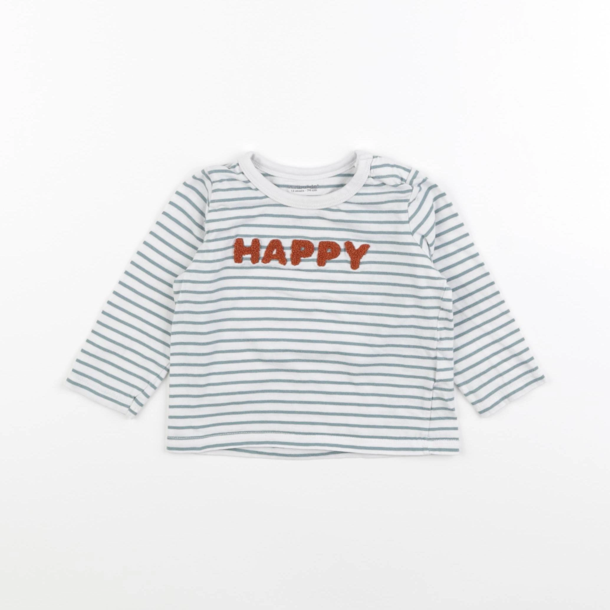 Vertbaudet - tee-shirt blanc, vert - 12 mois