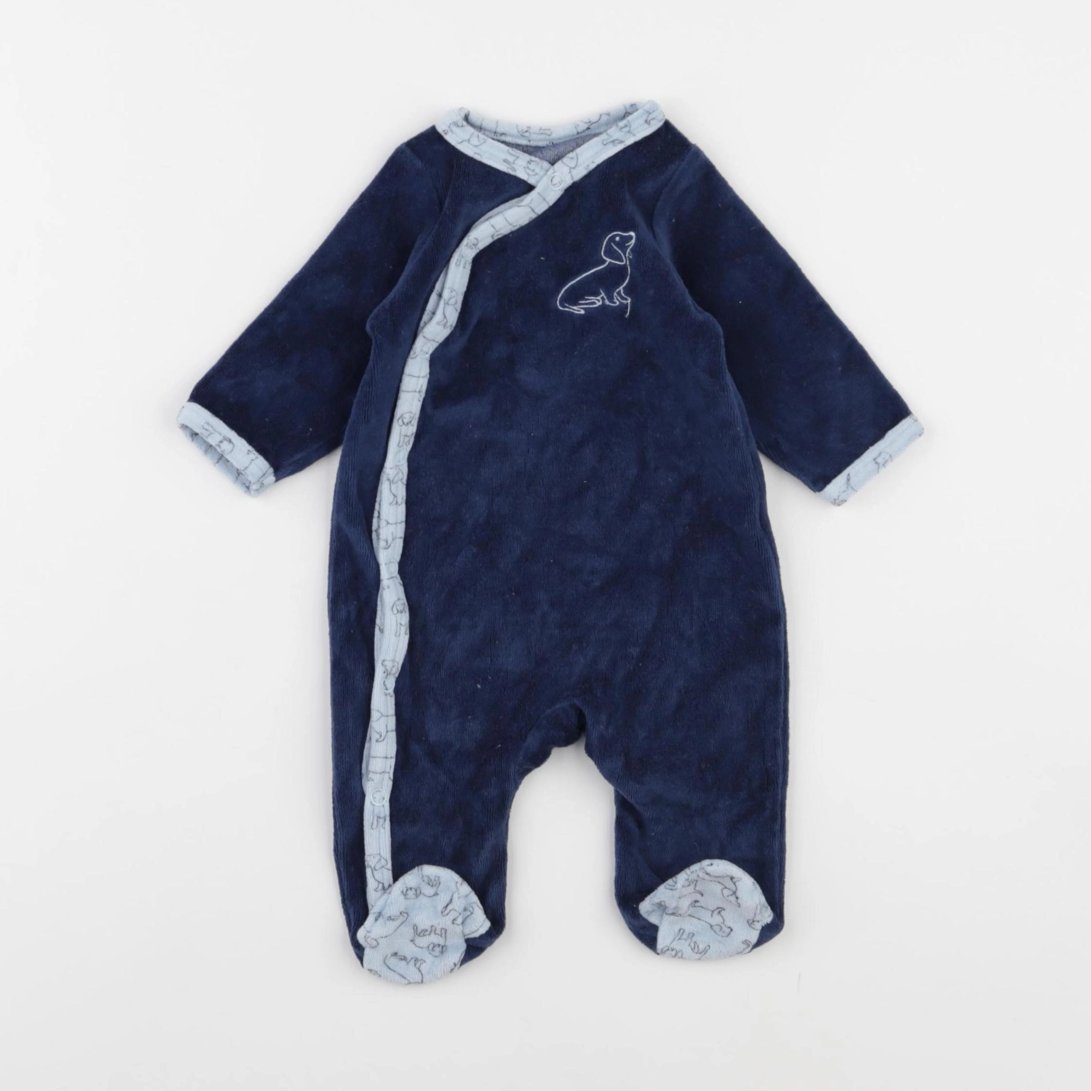 Bouchara - pyjama velours bleu - 1 mois