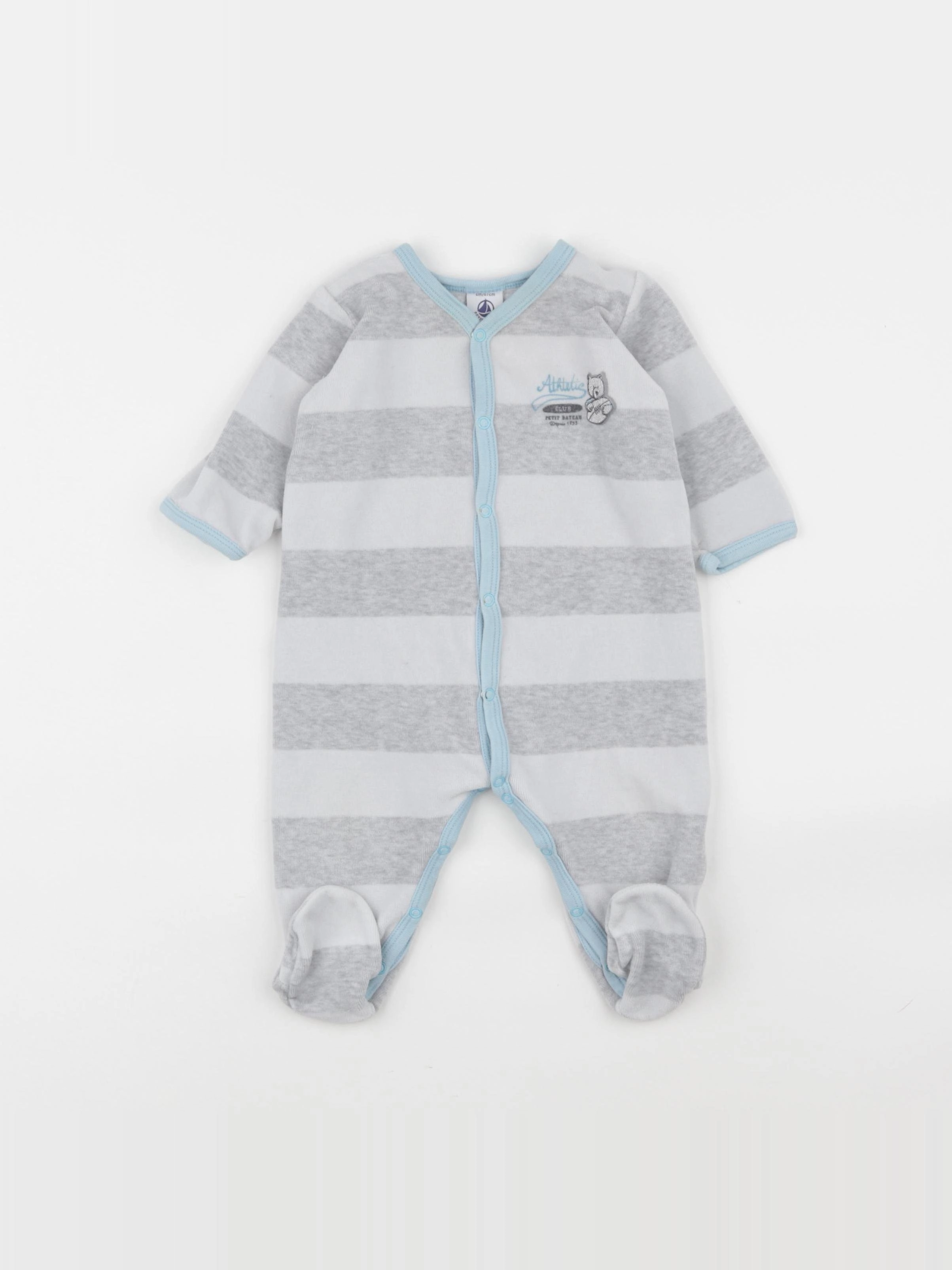 Petit Bateau - pyjama velours bleu, gris - 6 mois