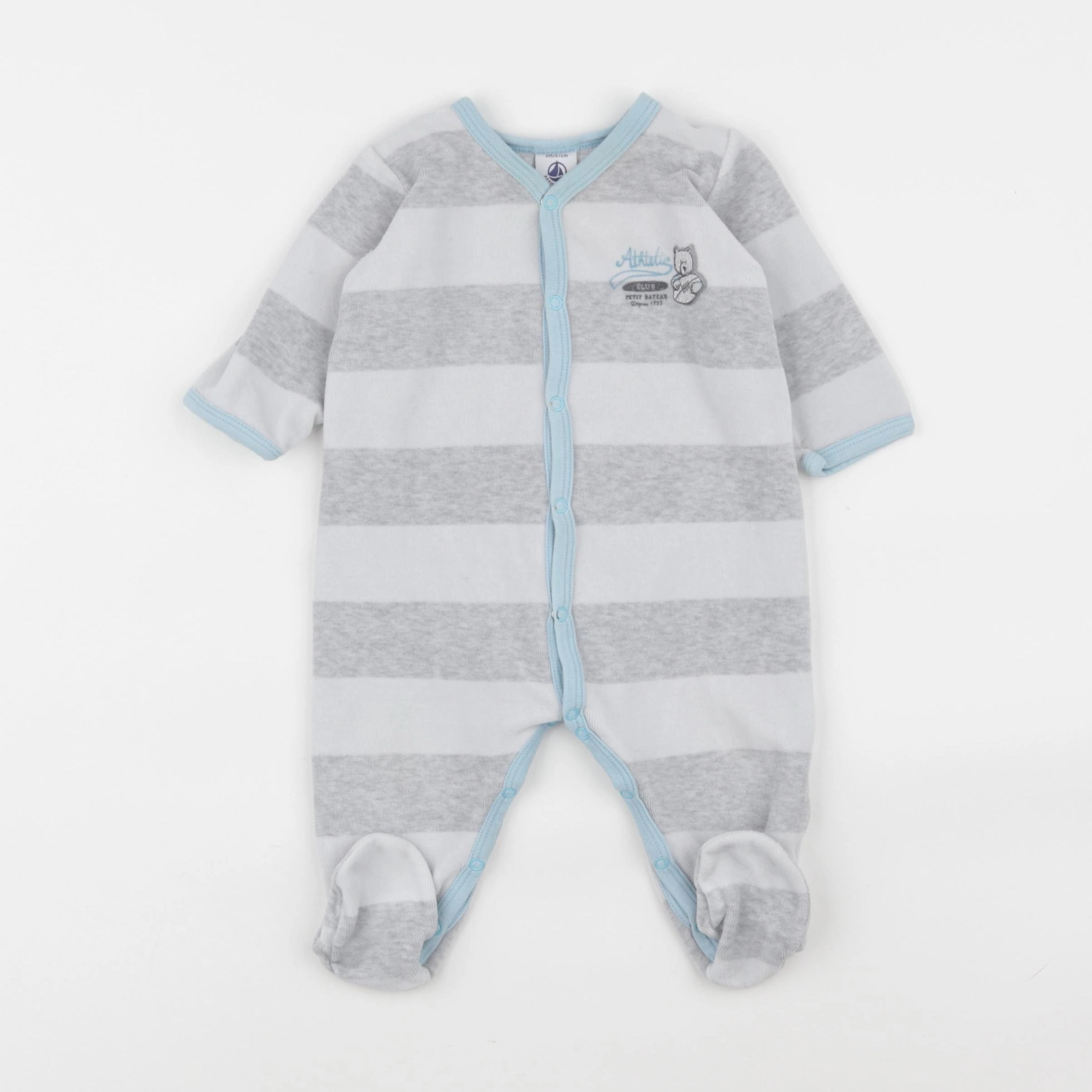Petit Bateau - pyjama velours bleu, gris - 6 mois