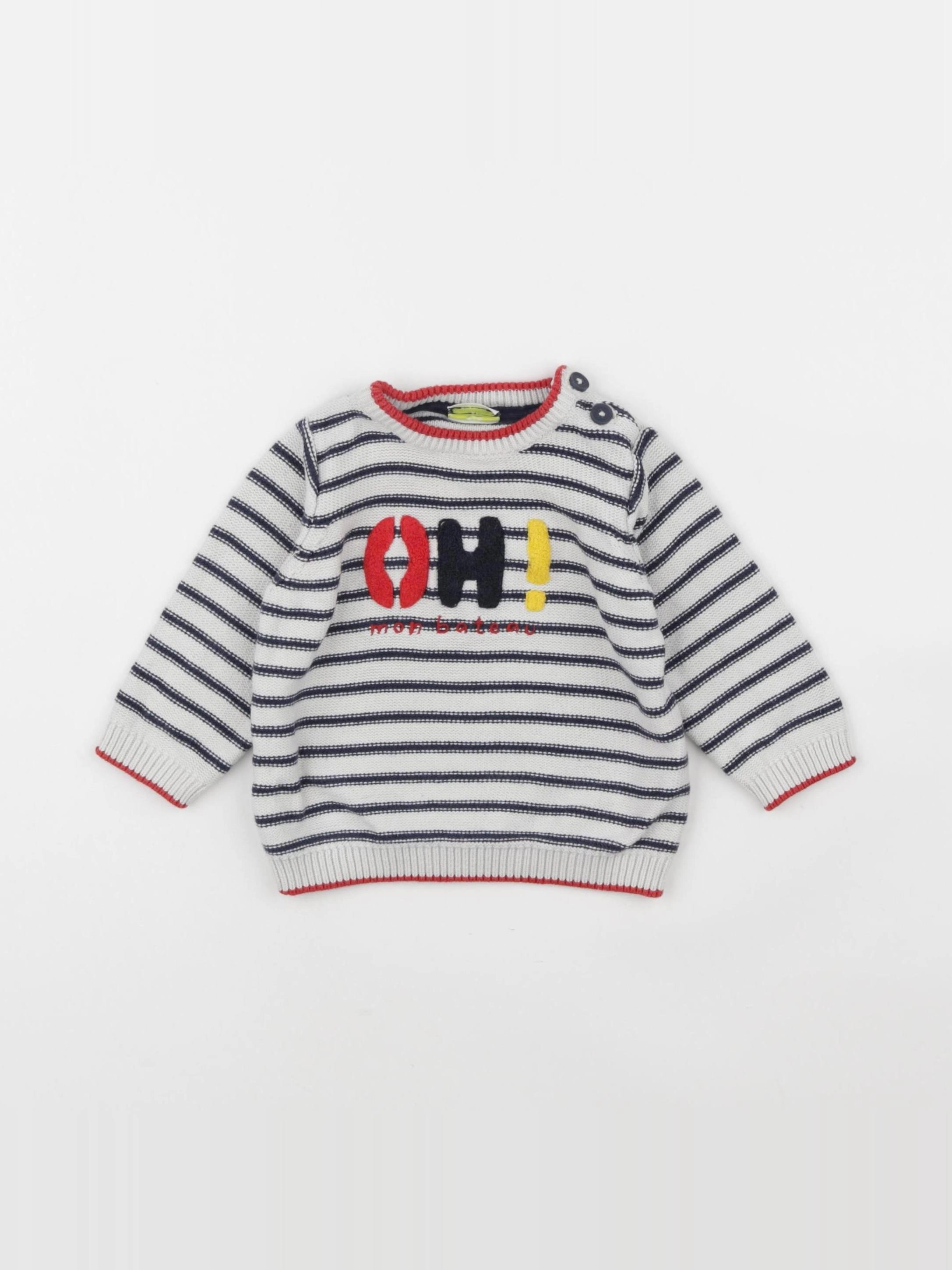 Tape à l'oeil - pull blanc, bleu - 6 mois