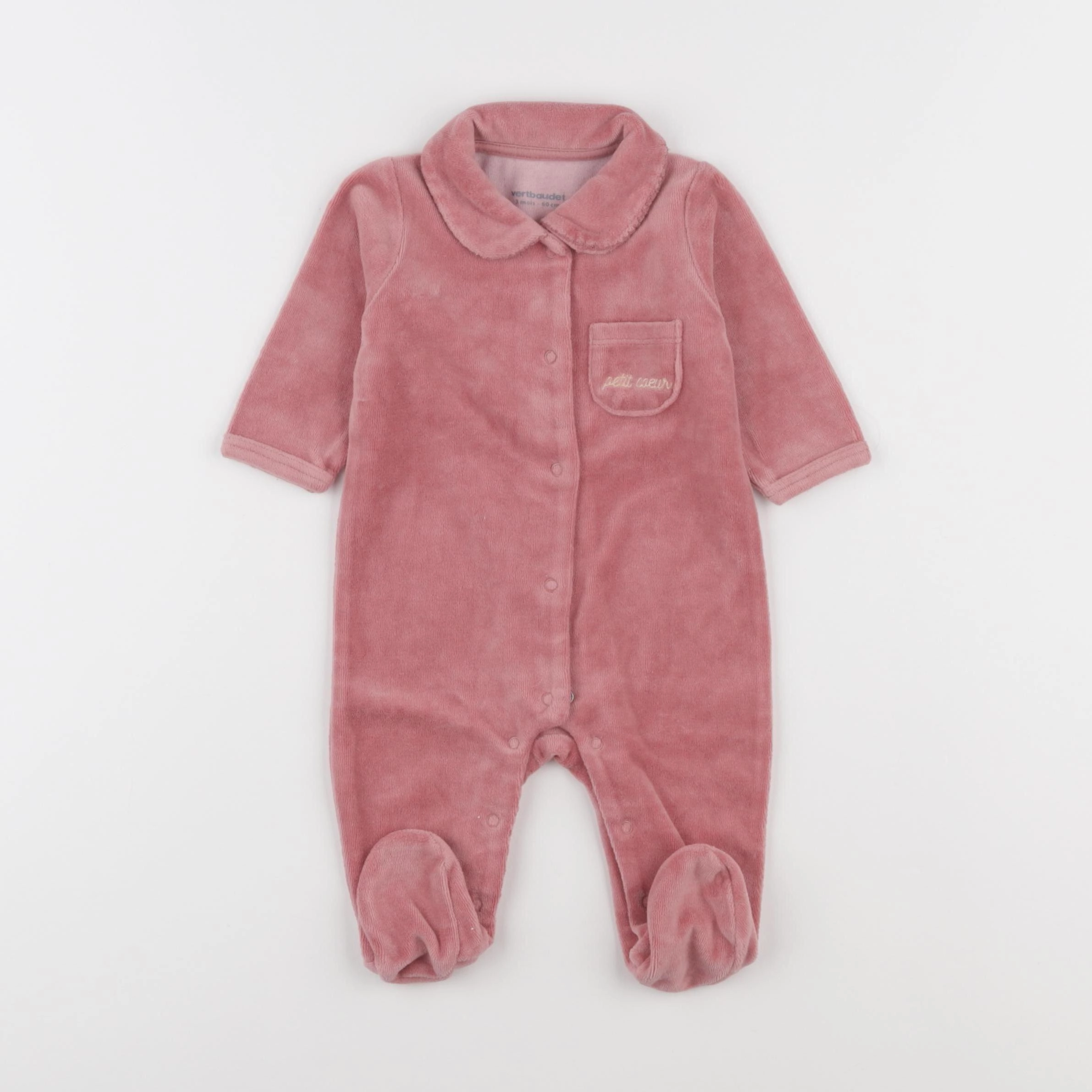 Vertbaudet - pyjama velours rose - 3 mois