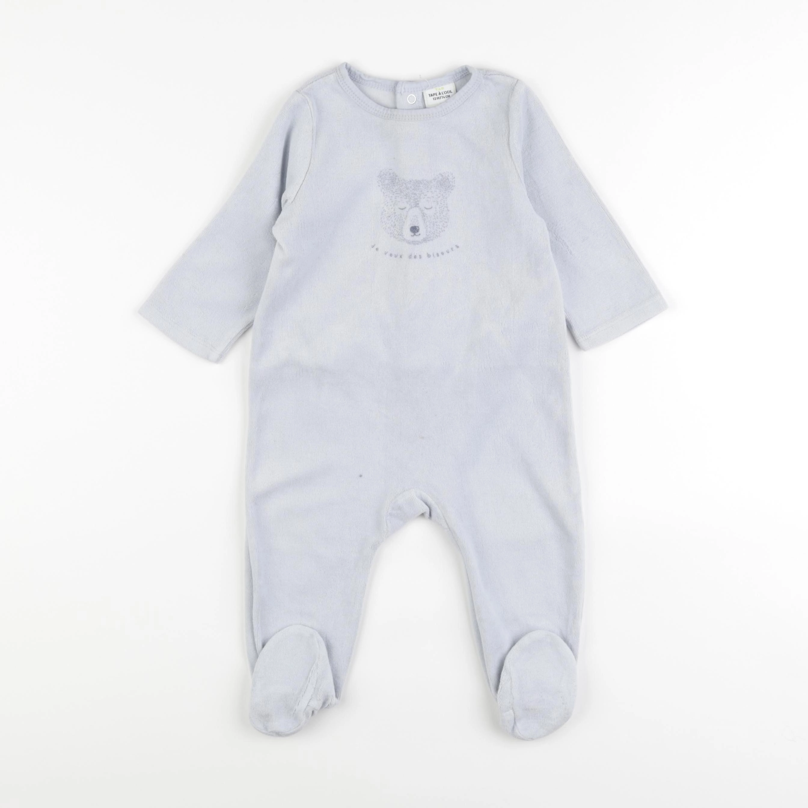 Tape à l'oeil - pyjama velours bleu - 12 mois