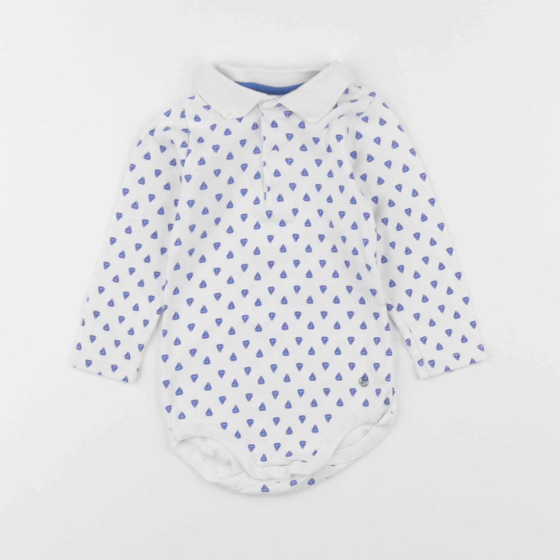 Petit Bateau - body à col blanc, bleu - 12 mois