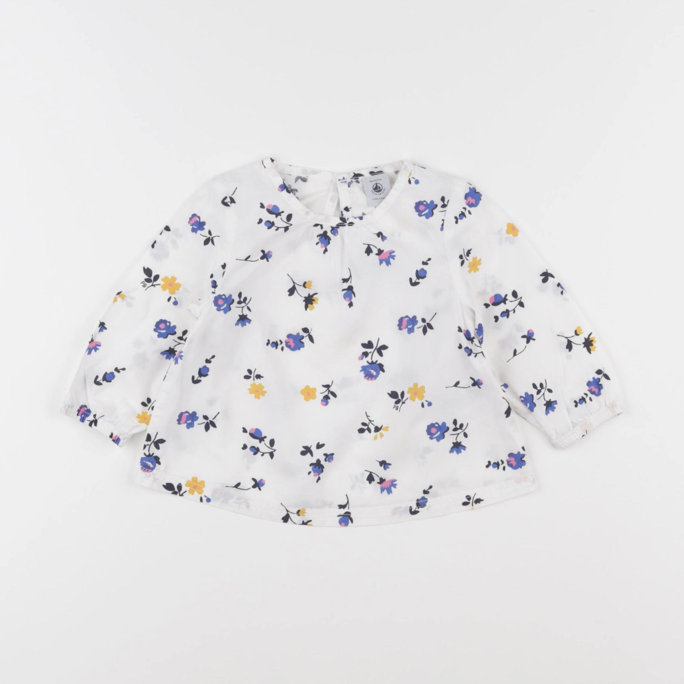 Petit Bateau - blouse blanc, bleu - 6 mois