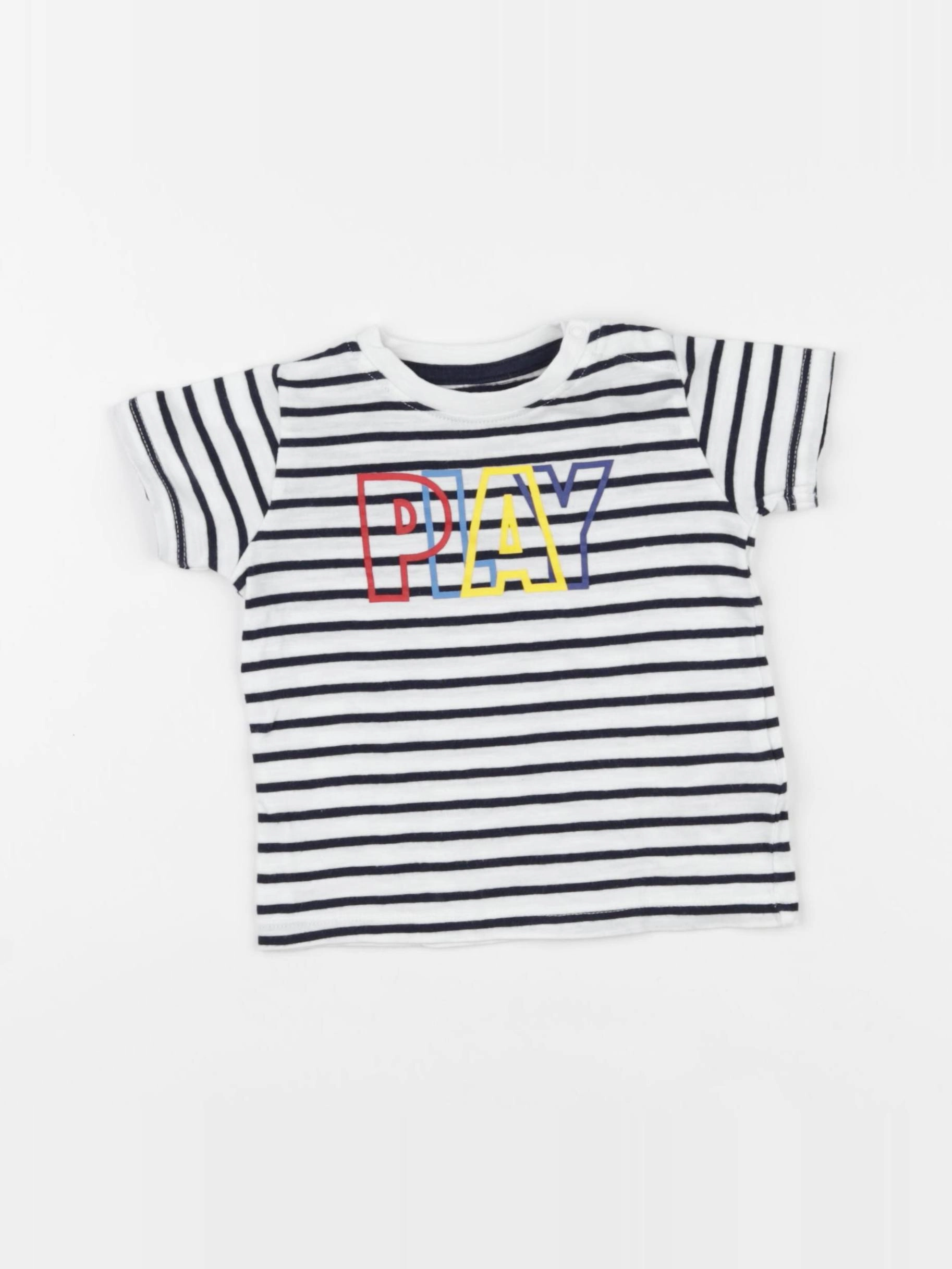 Vertbaudet - tee-shirt bleu, blanc - 6 mois
