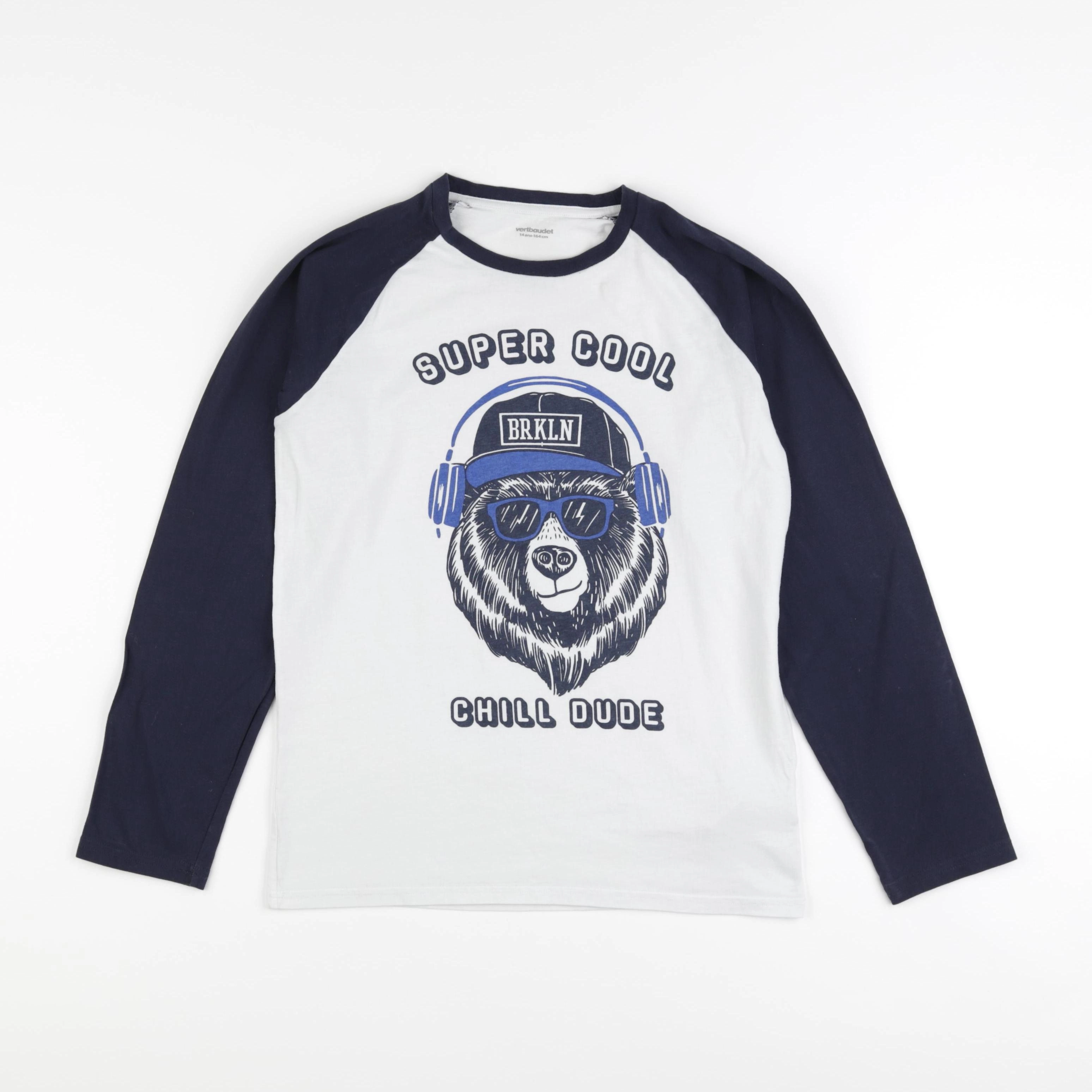 Vertbaudet - tee-shirt blanc, bleu - 14 ans