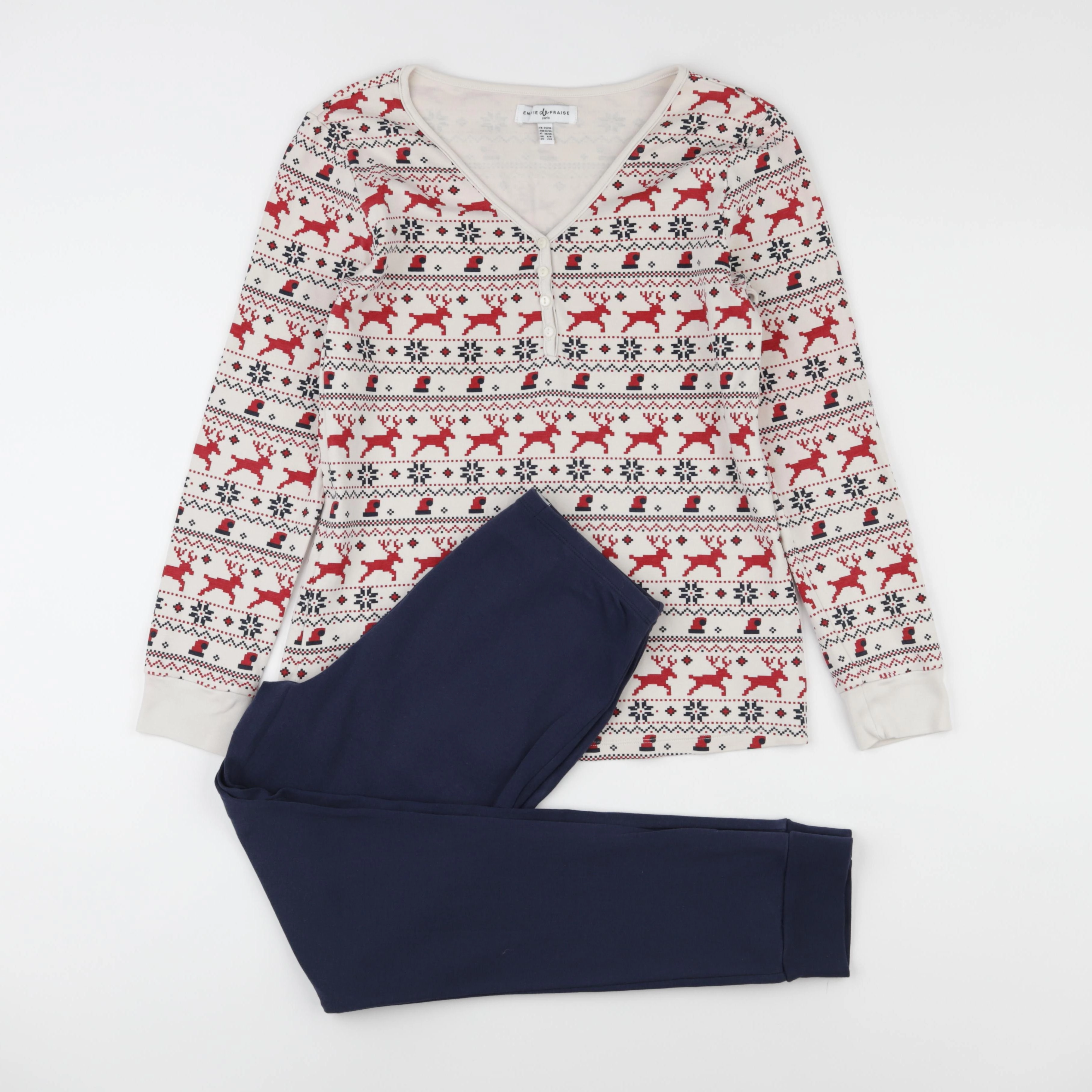 Envie de fraise - pyjama allaitement coton blanc, bleu, rouge - 34 à 36
