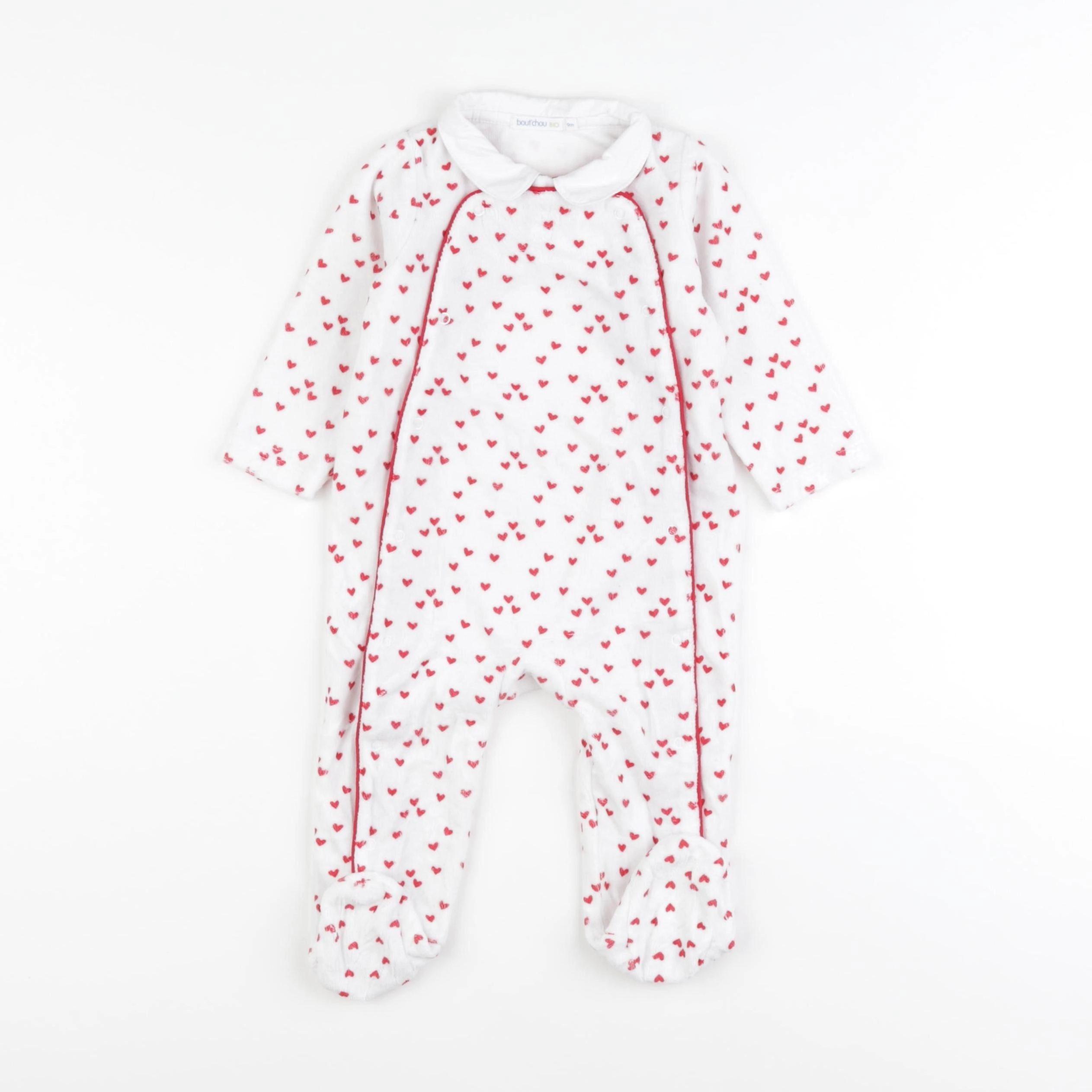 Boutchou - pyjama velours rouge, blanc - 9 mois