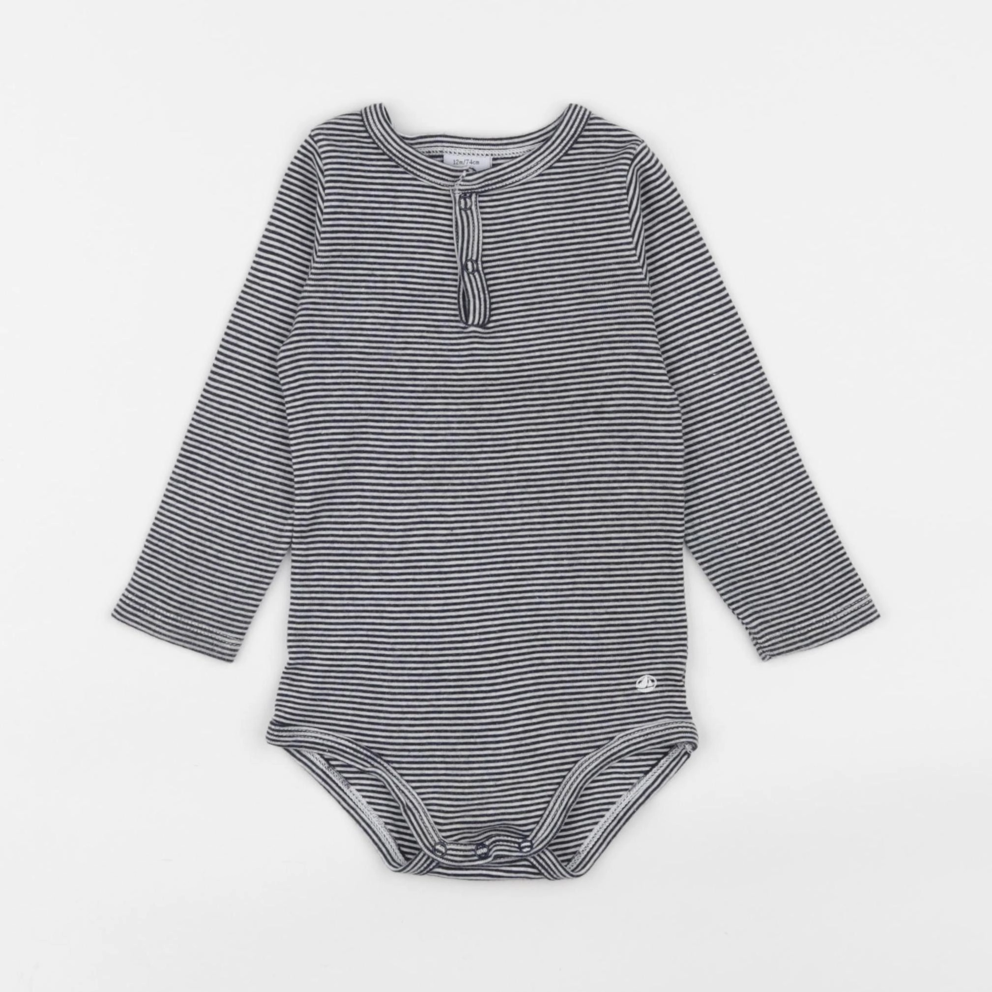 Petit Bateau - body blanc, bleu - 12 mois
