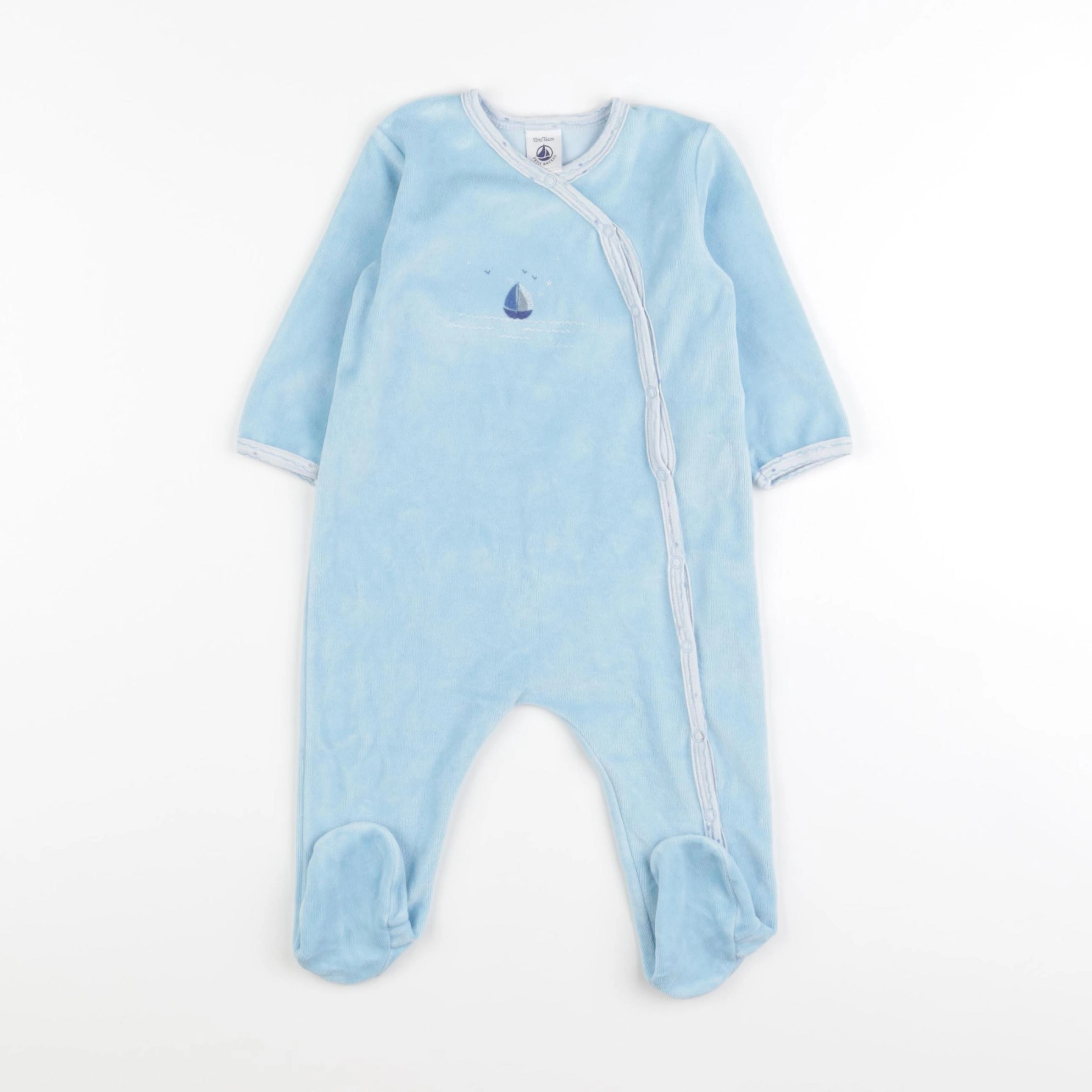 Petit Bateau - pyjama velours bleu - 12 mois