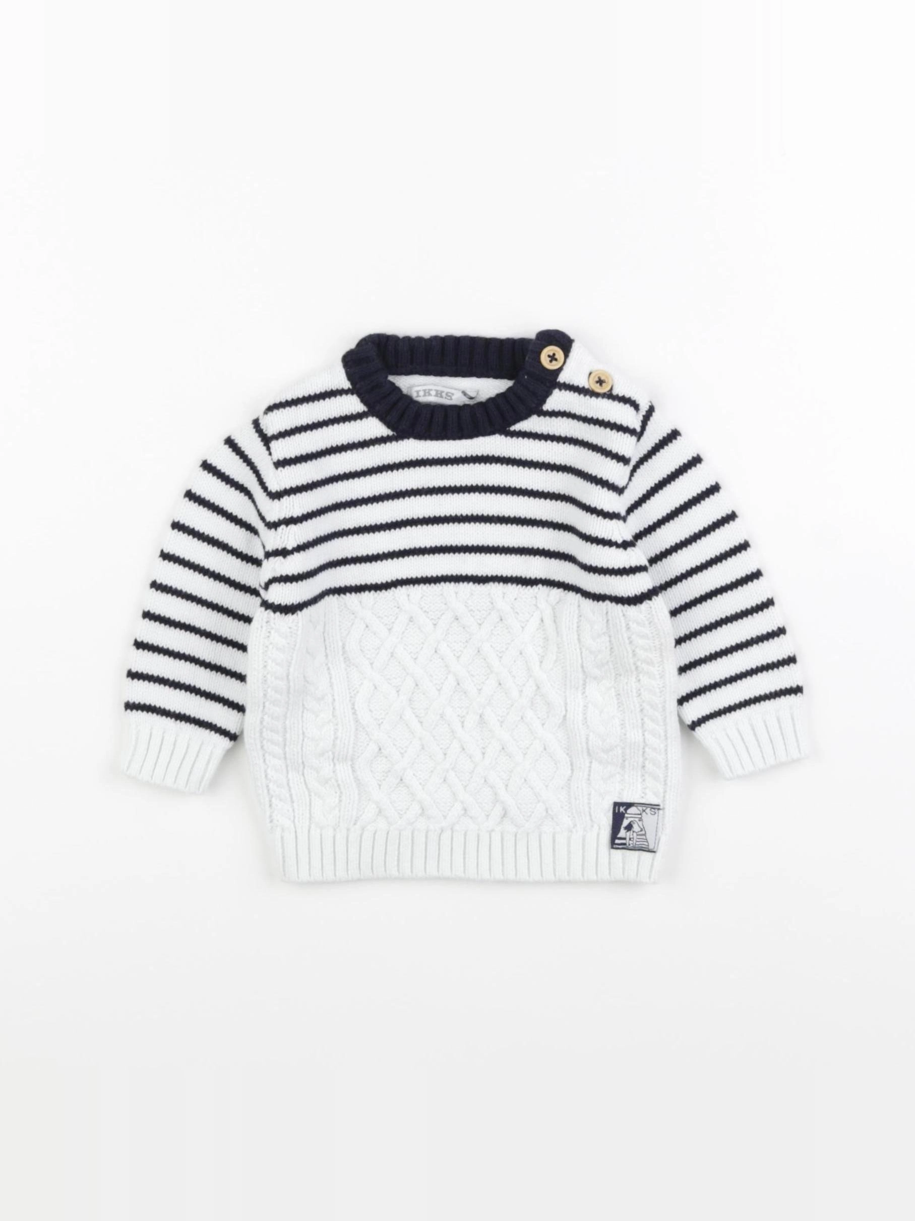IKKS - pull blanc, bleu - 6 mois