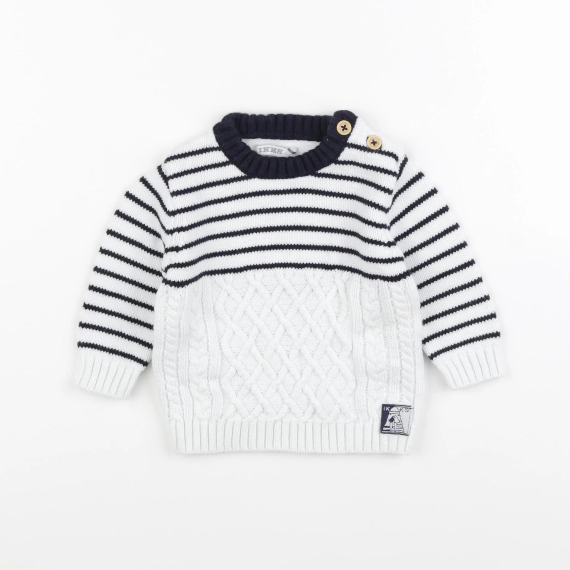 IKKS - pull blanc, bleu - 6 mois