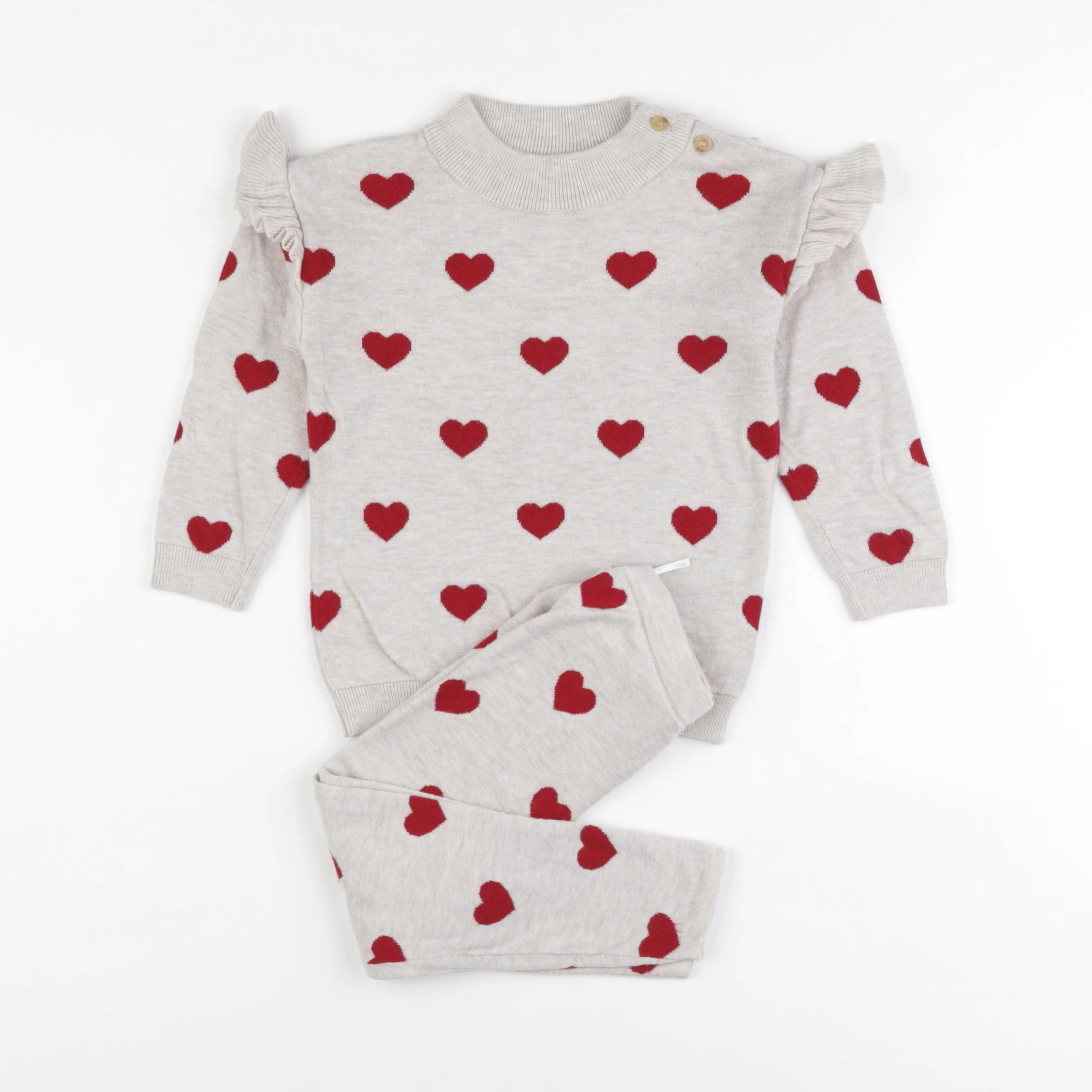H&M - ensemble beige, rouge - 18/24 mois
