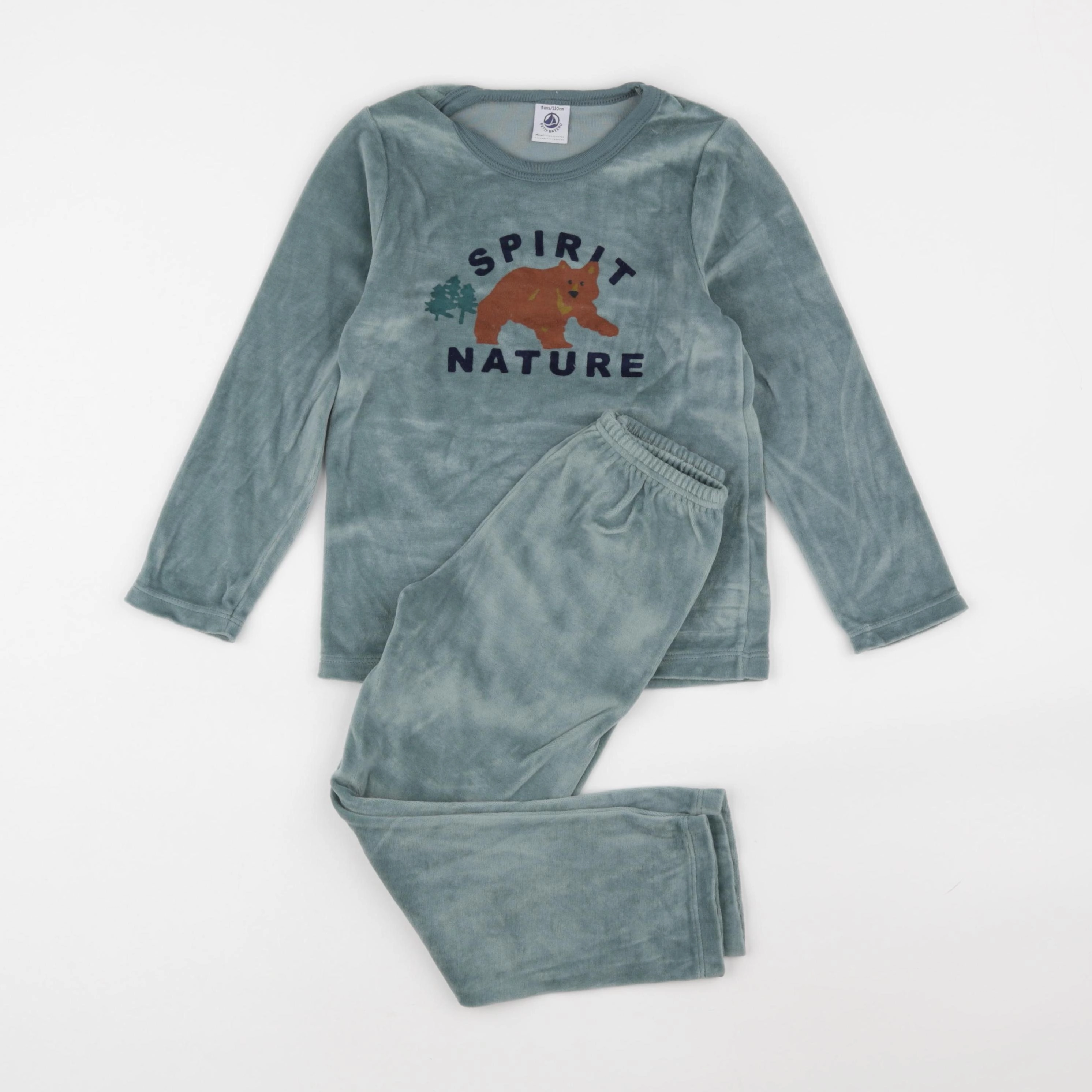 Petit Bateau - pyjama velours vert - 5 ans