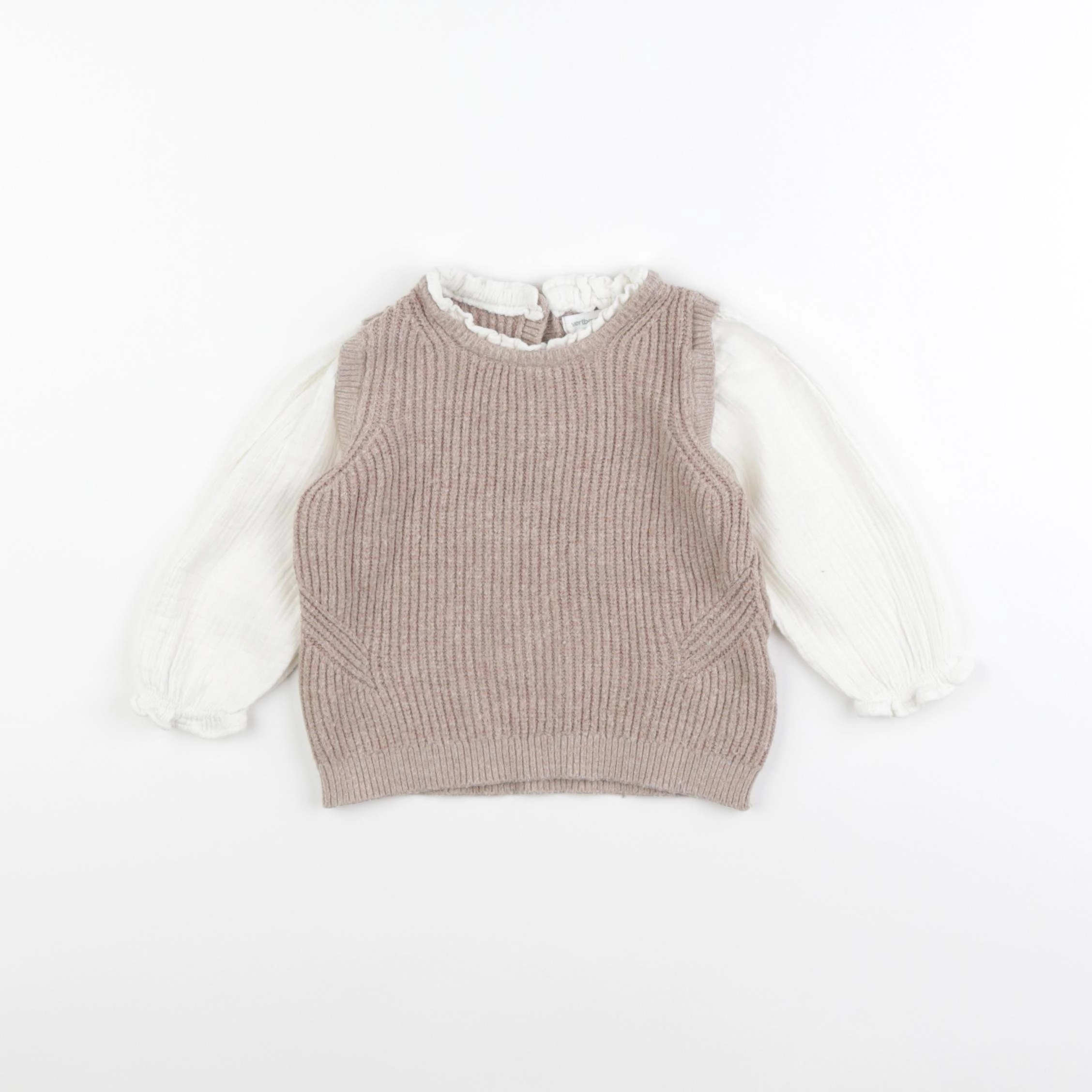 Vertbaudet - pull beige, blanc - 18 mois