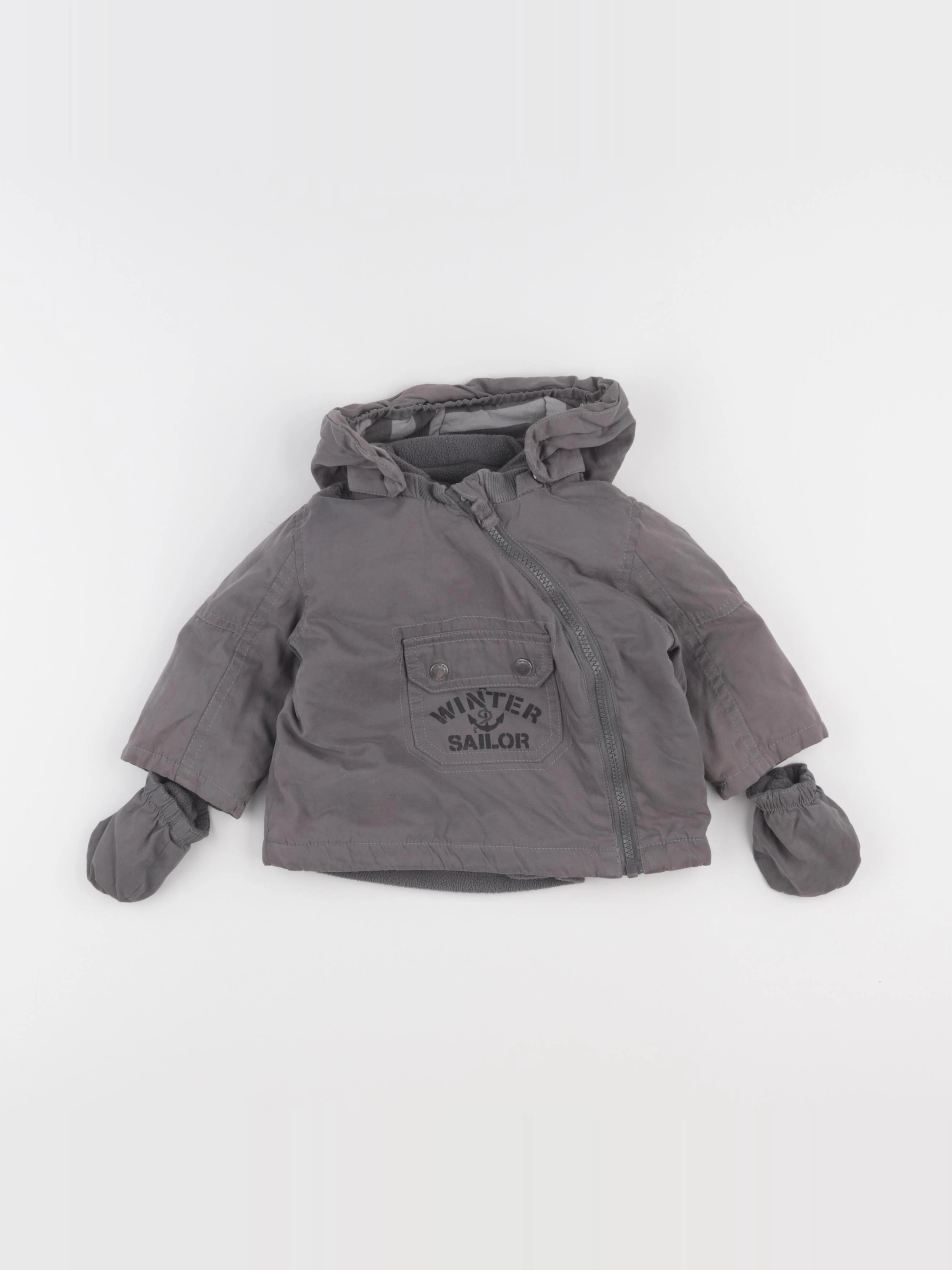 Vertbaudet - manteau doublure amovible gris - 9 mois