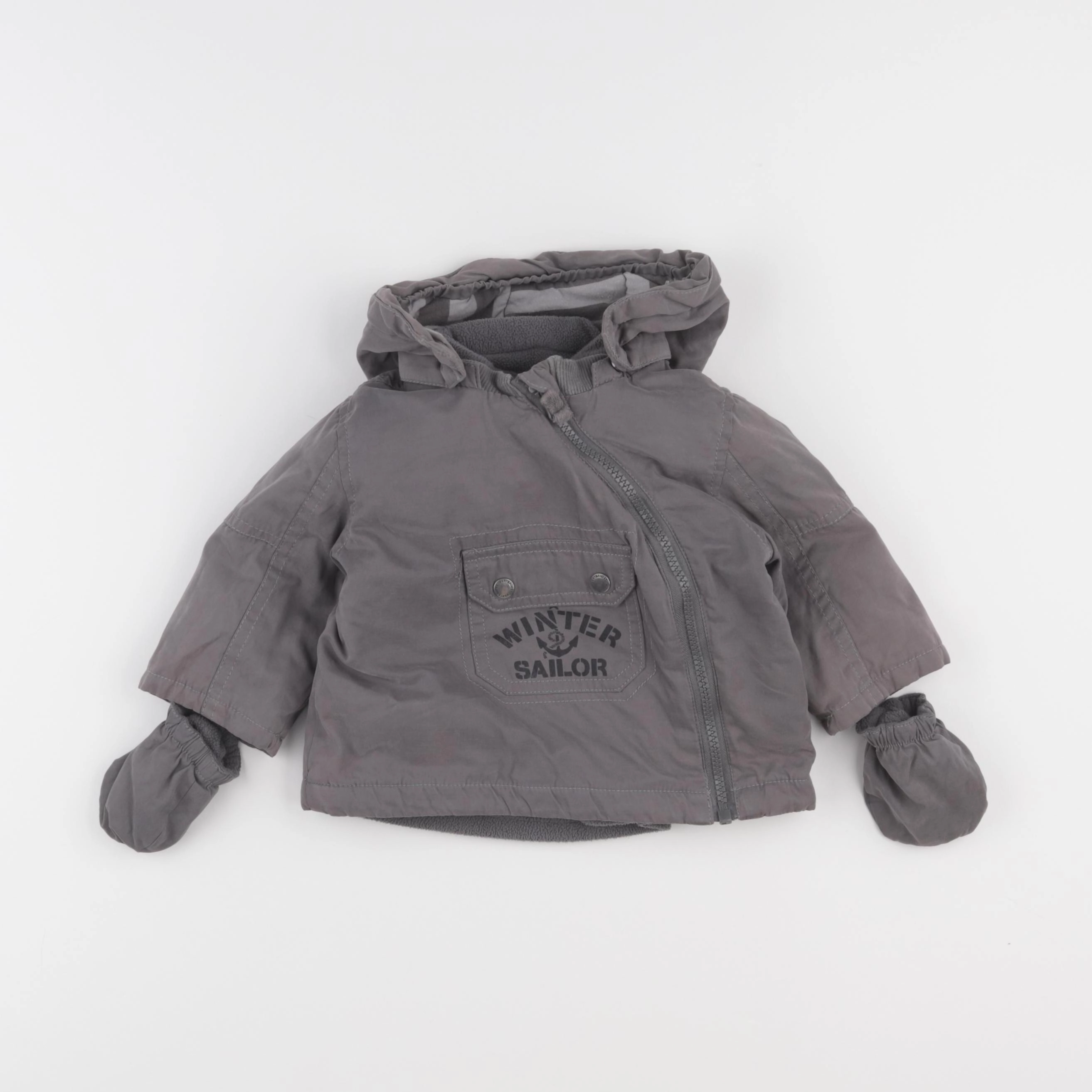 Vertbaudet - manteau doublure amovible gris - 9 mois