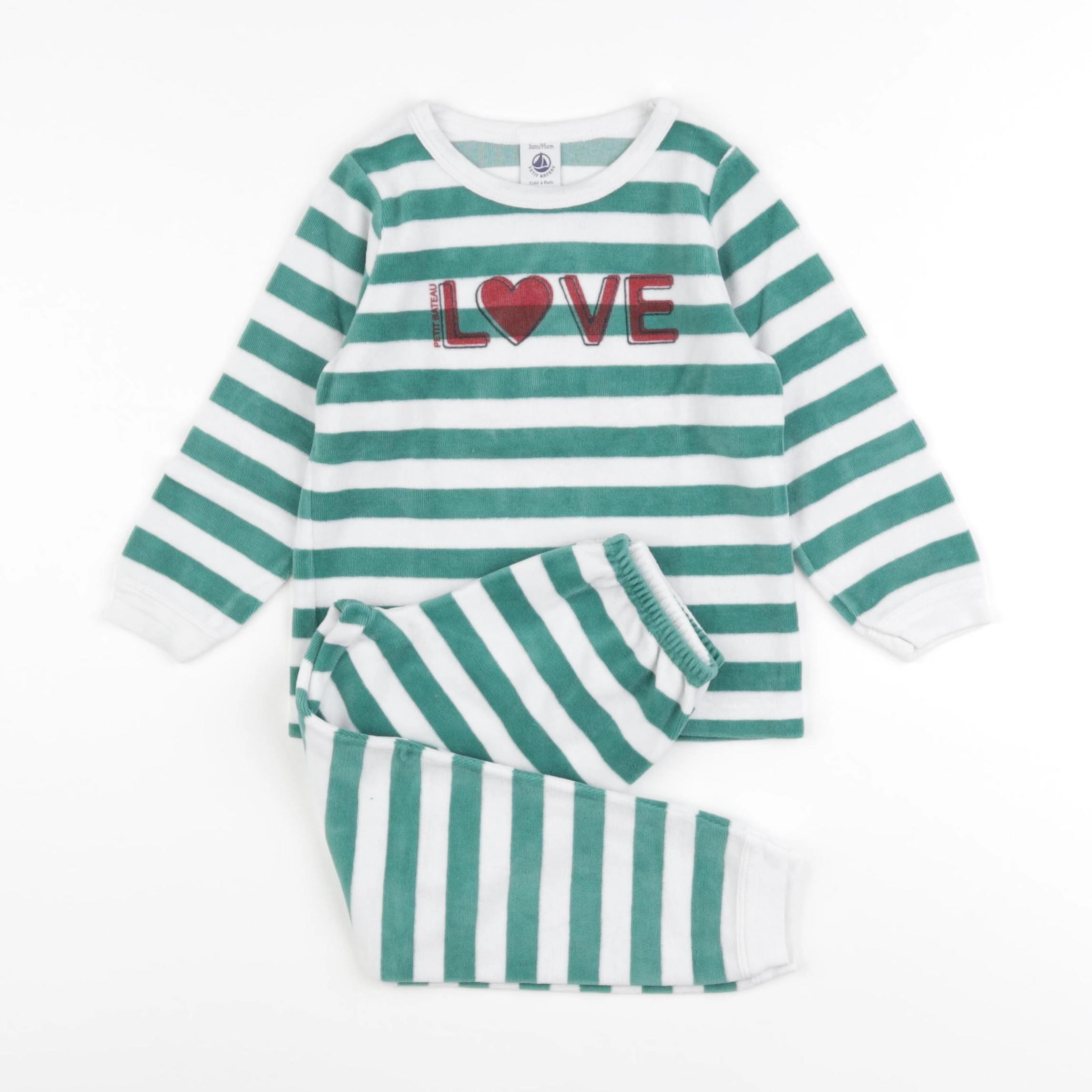 Petit Bateau - pyjama velours blanc, vert - 3 ans