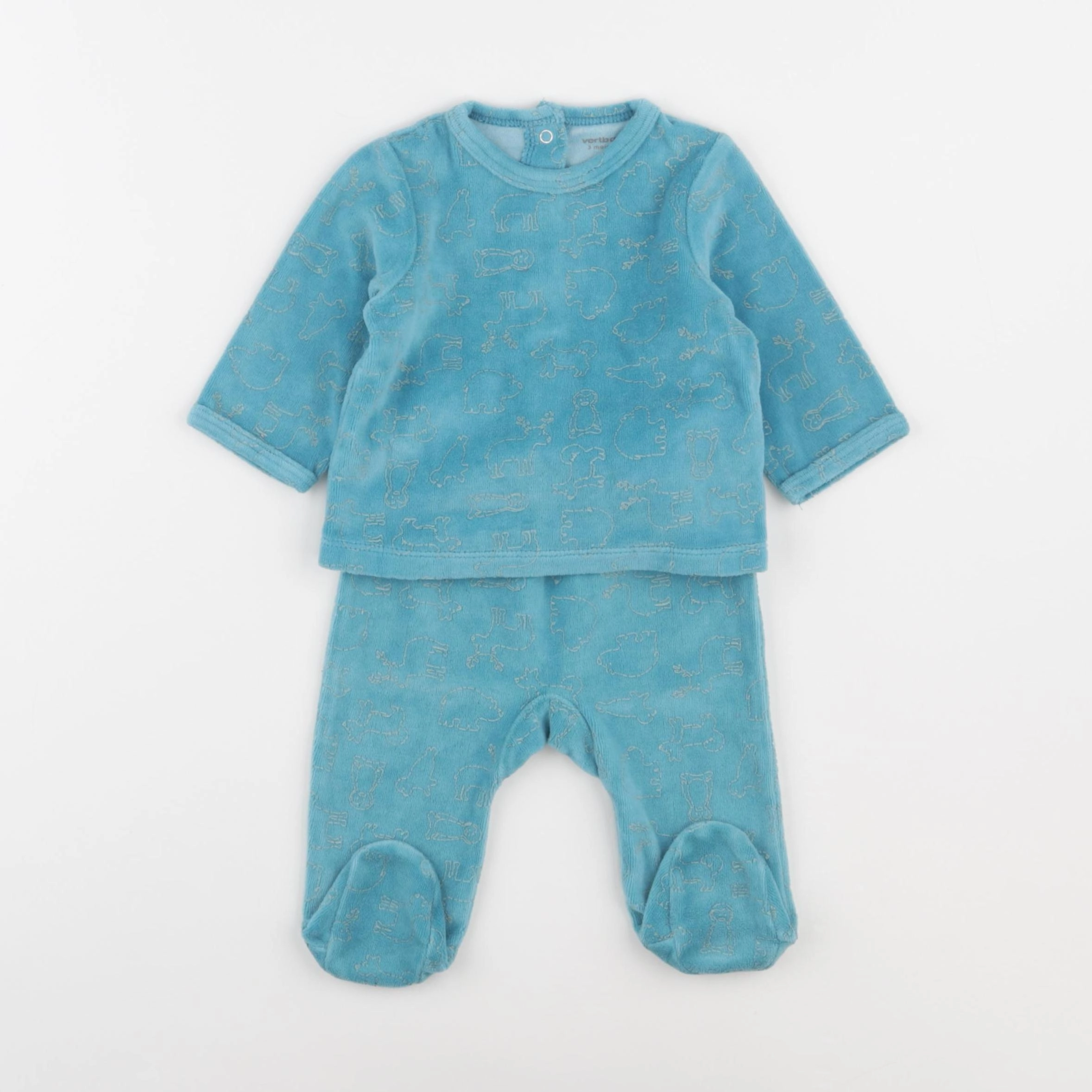 Vertbaudet - pyjama velours bleu - 3 mois
