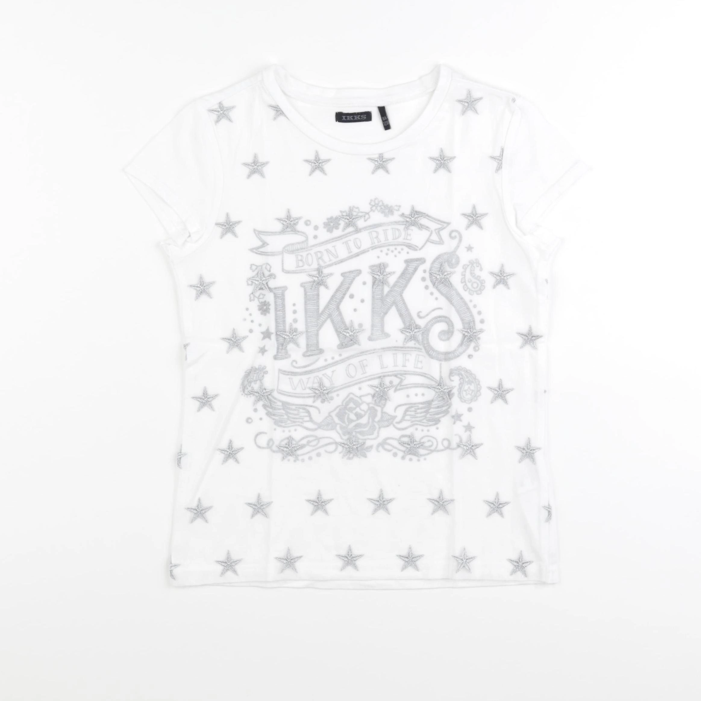 IKKS - tee-shirt blanc, argent - 8 ans
