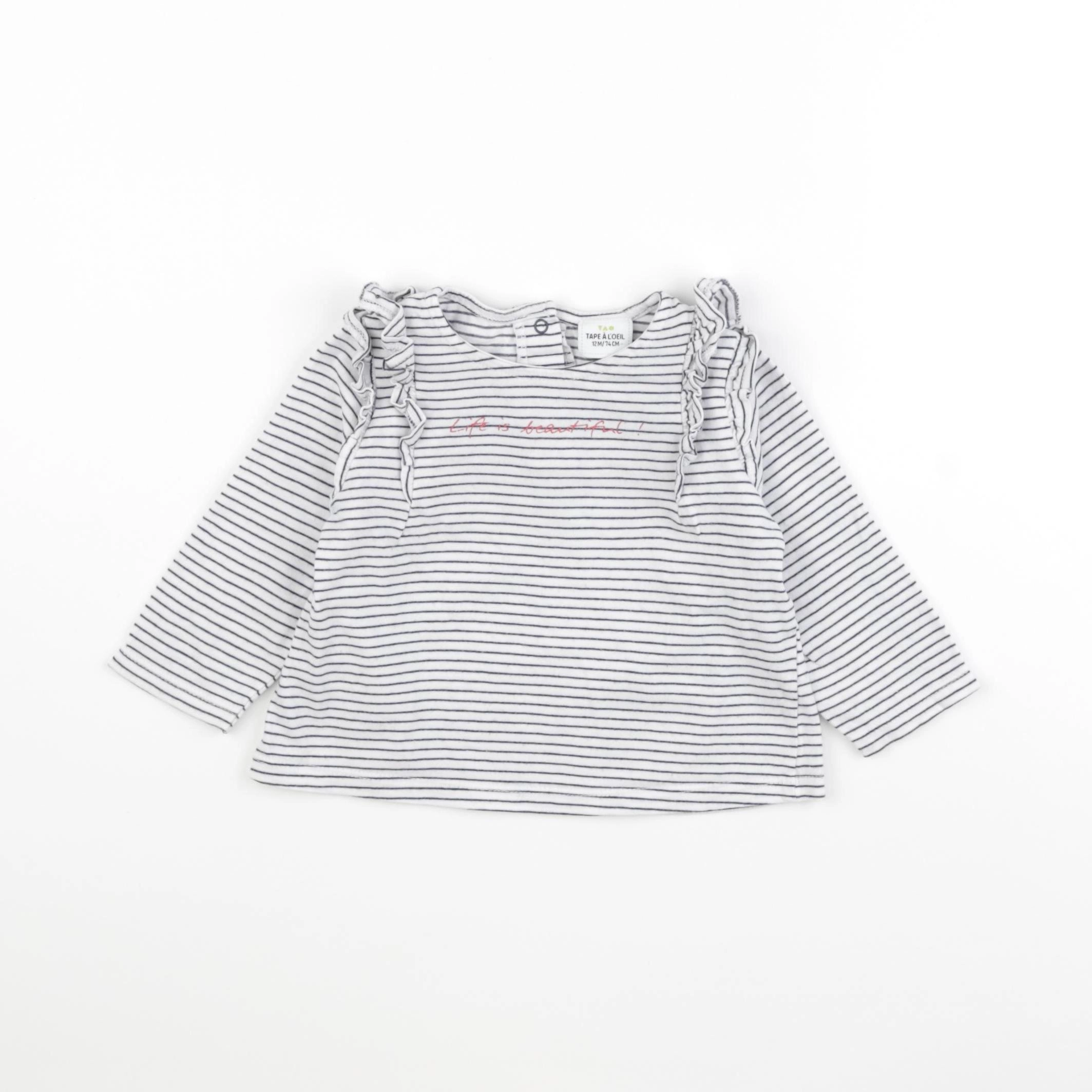 Tape à l'oeil - tee-shirt blanc, bleu - 12 mois