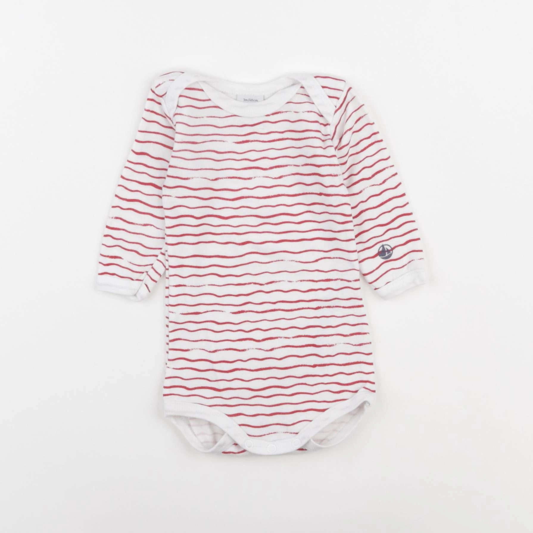 Petit Bateau - body blanc, rouge - 3 mois