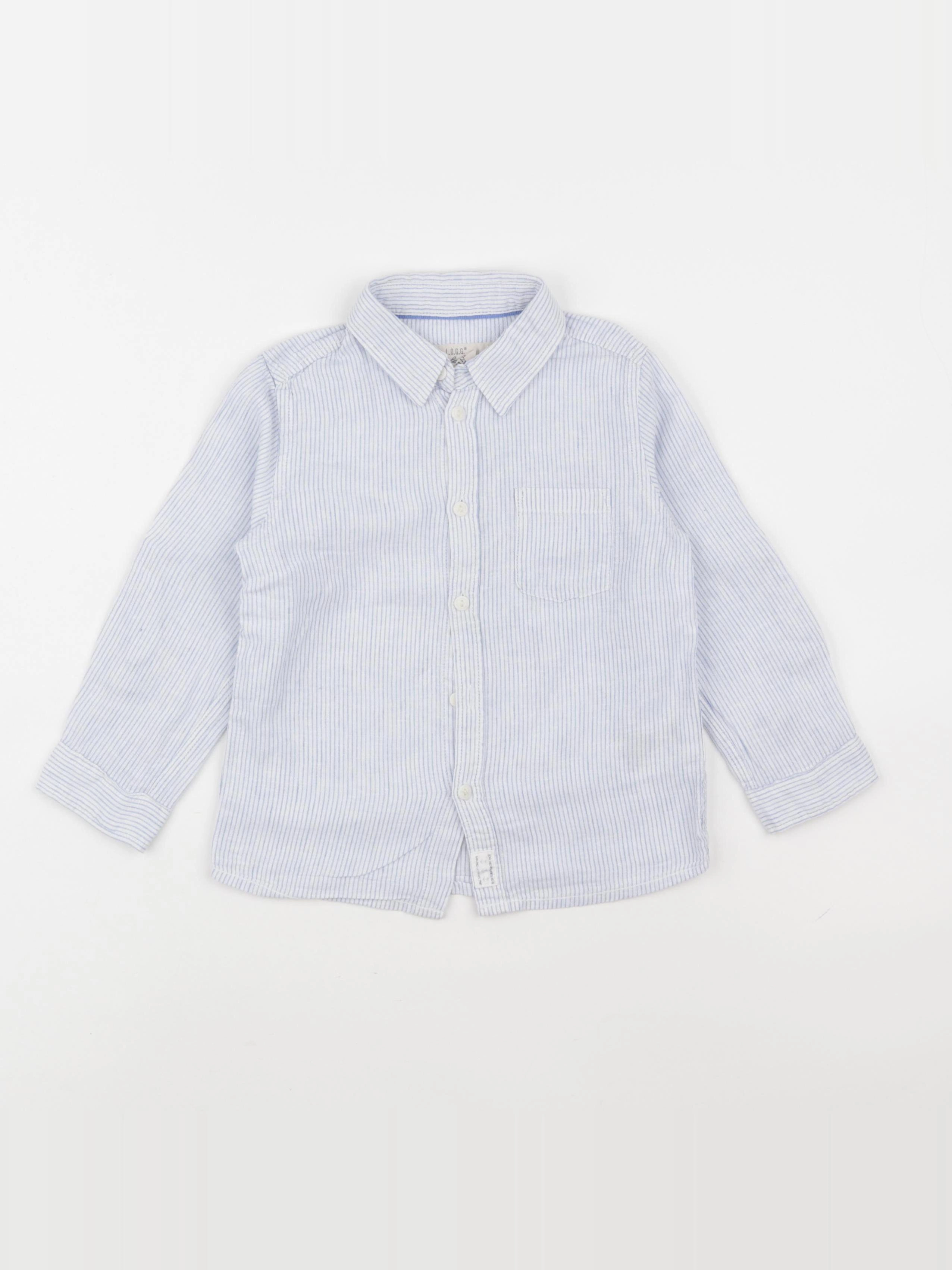 H&M - chemise bleu, blanc - 2/3 ans