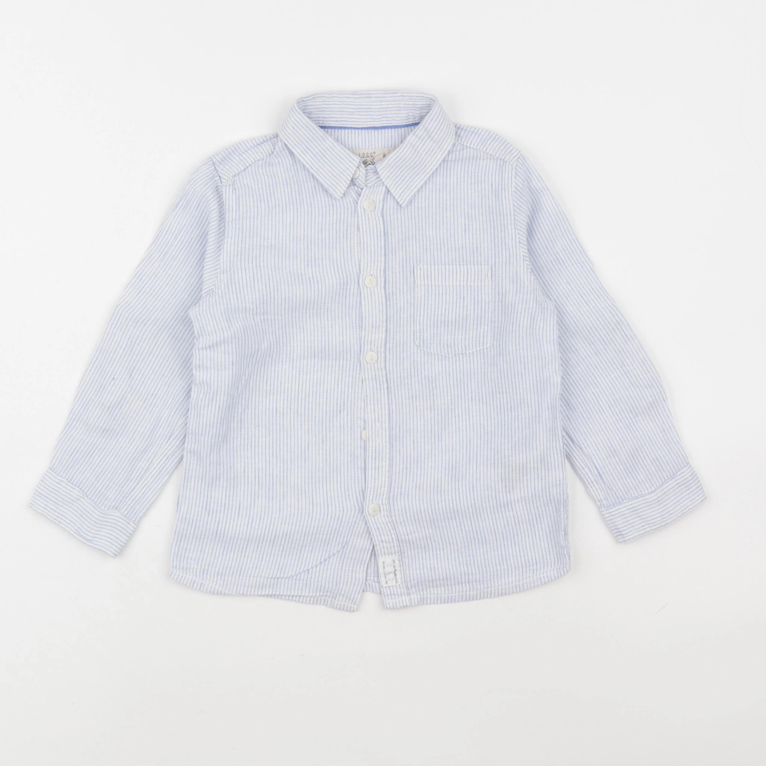 H&M - chemise bleu, blanc - 2/3 ans