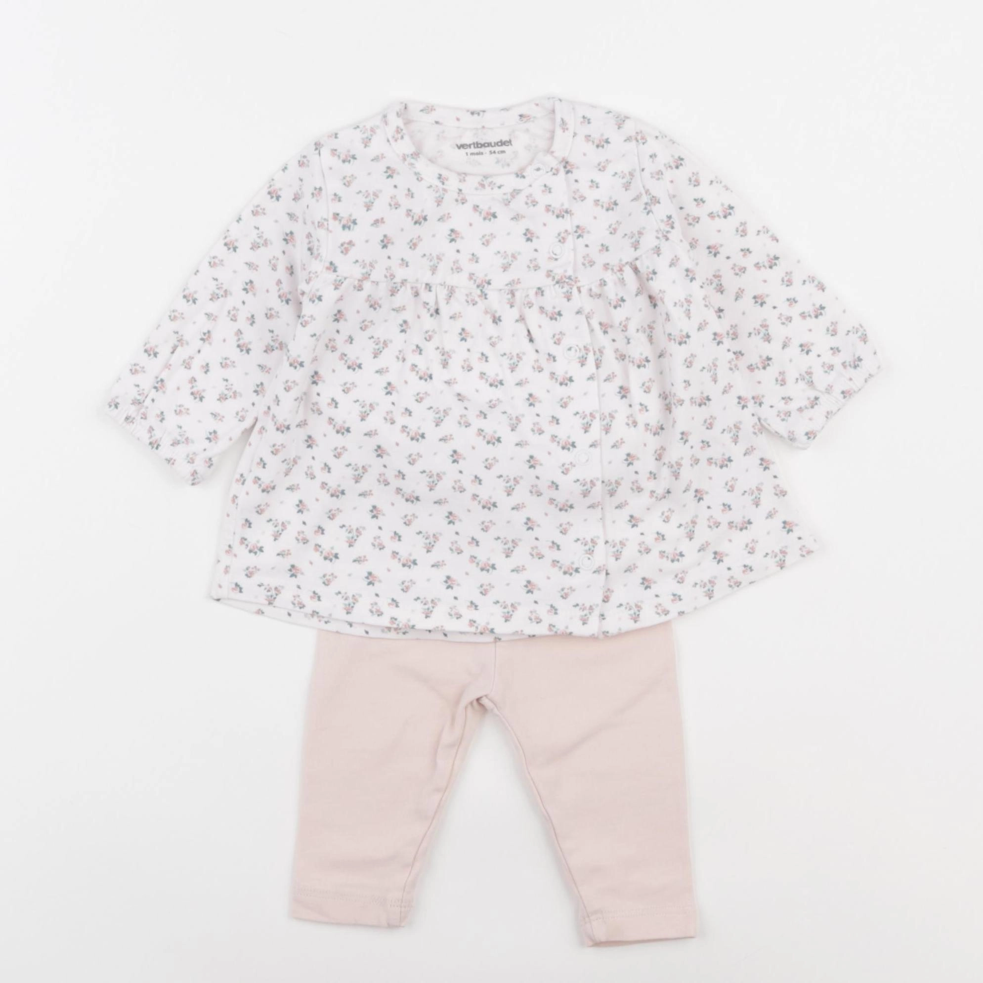 Vertbaudet - ensemble blanc, rose - 1 mois