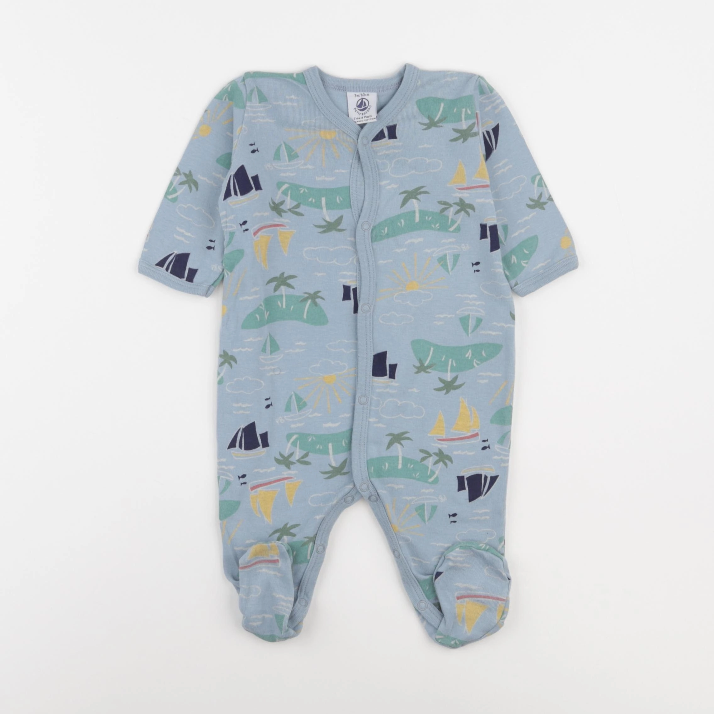 Petit Bateau - pyjama coton bleu - 3 mois